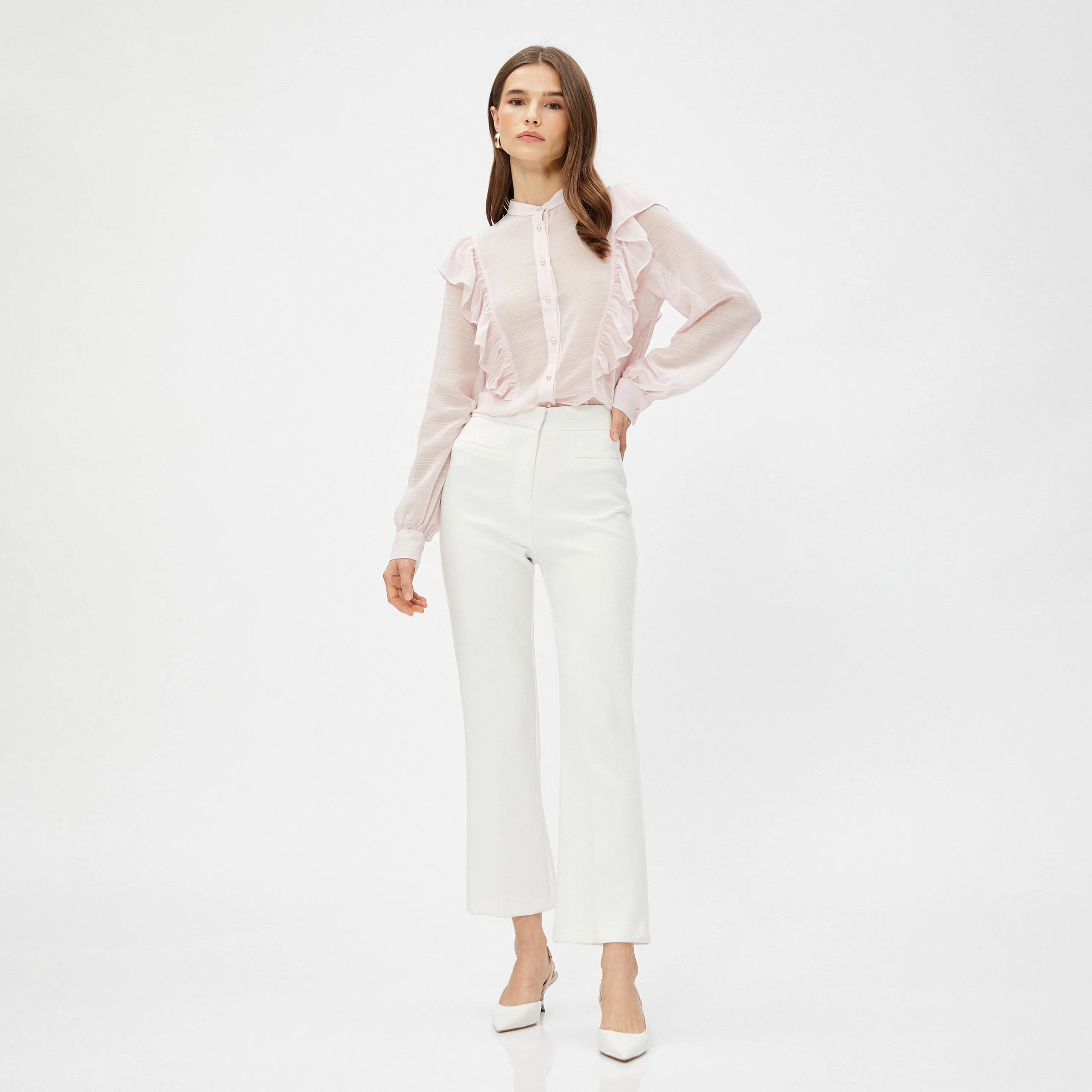KOTON Pink Ruffled Mandarin Collar Women's Top-women-clothing-plussize-shirtsandblouses-blouses-image-2