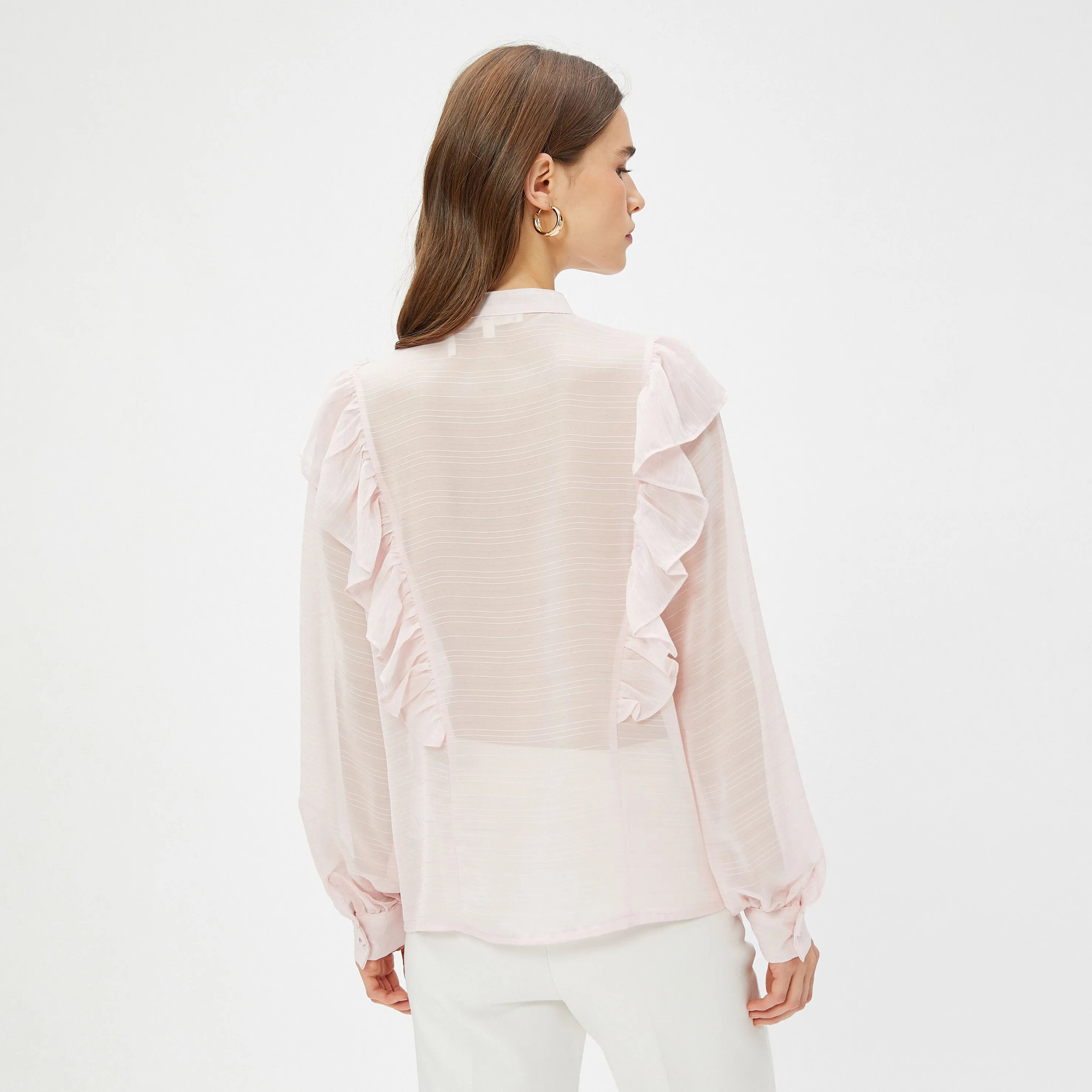 KOTON Pink Ruffled Mandarin Collar Women's Top-women-clothing-plussize-shirtsandblouses-blouses-image-3