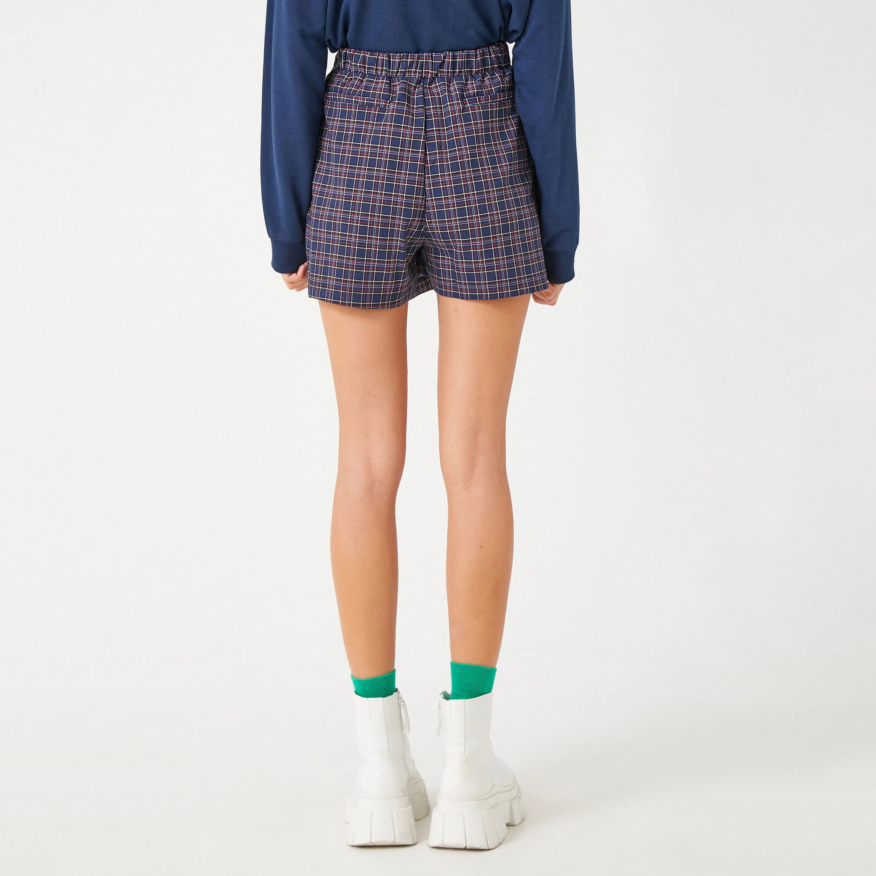 KOTON Navy Checked Women's Mini Skorts-women-clothing-skirts-image-3