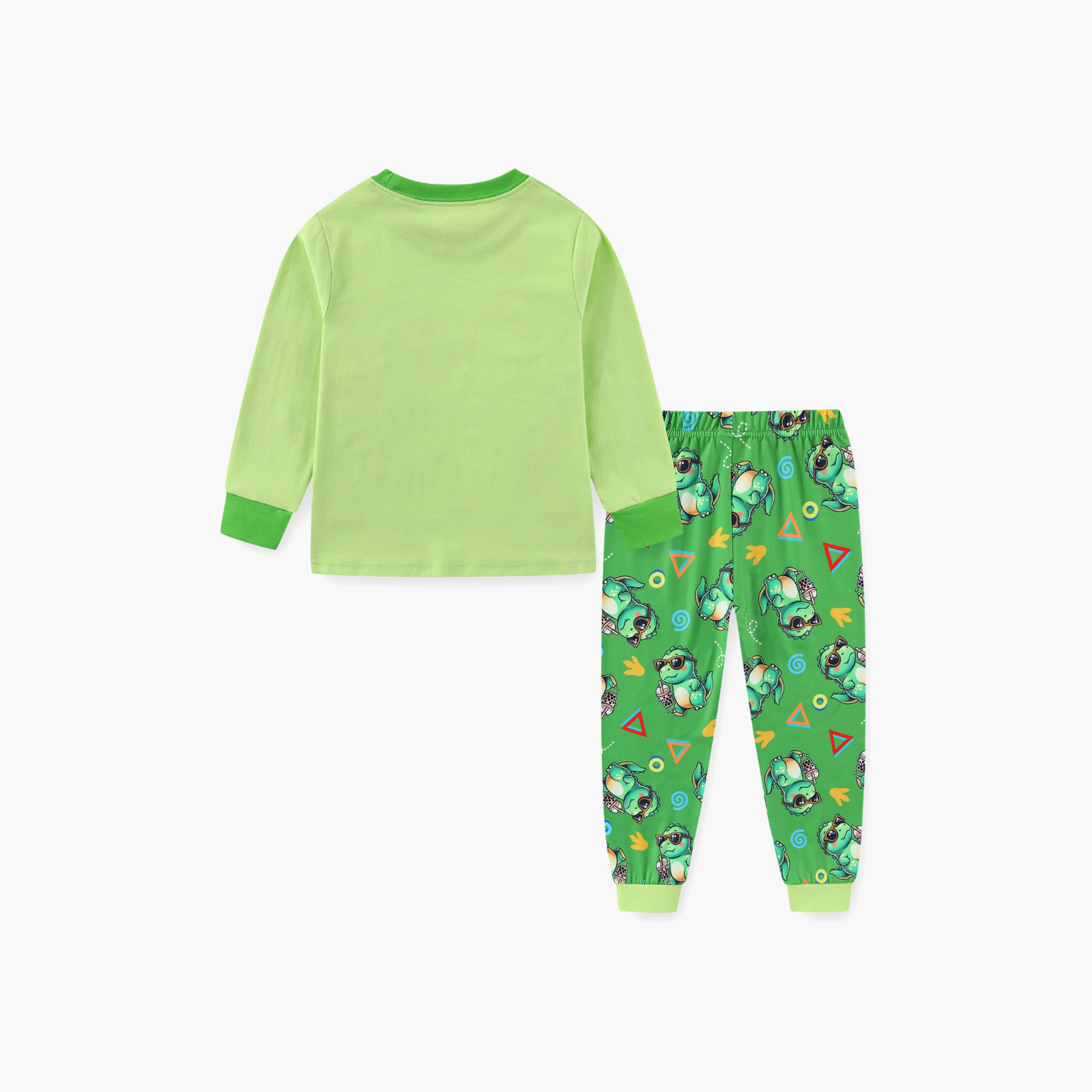 Babyqlo Cotton Dinosaur Printed Long Sleeves Glow T-Shirt & Pyjamas Set-baby-boys-clothing-nightwear-pyjamasets-image-3