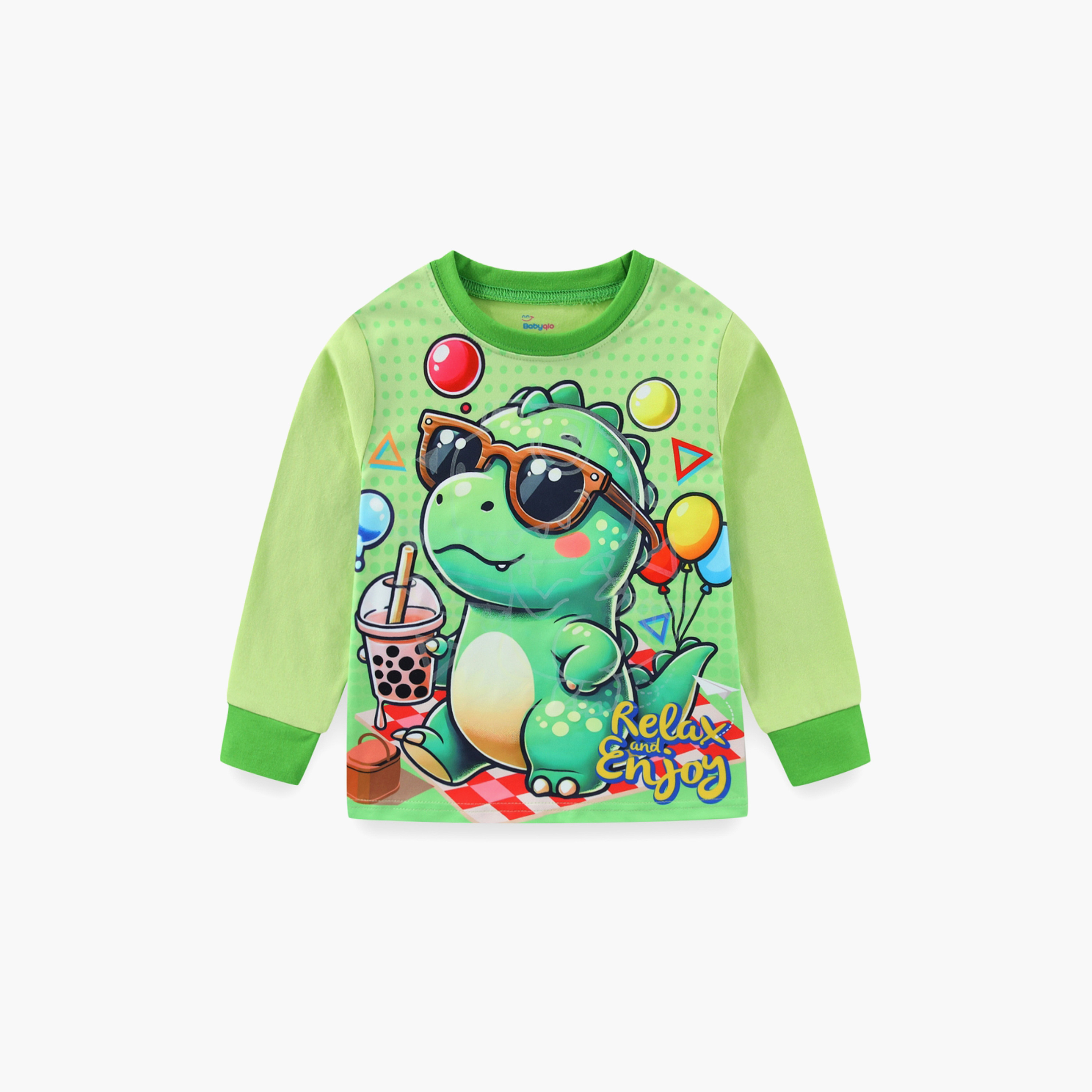 Babyqlo Cotton Dinosaur Printed Long Sleeves Glow T-Shirt & Pyjamas Set-baby-boys-clothing-nightwear-pyjamasets-image-4