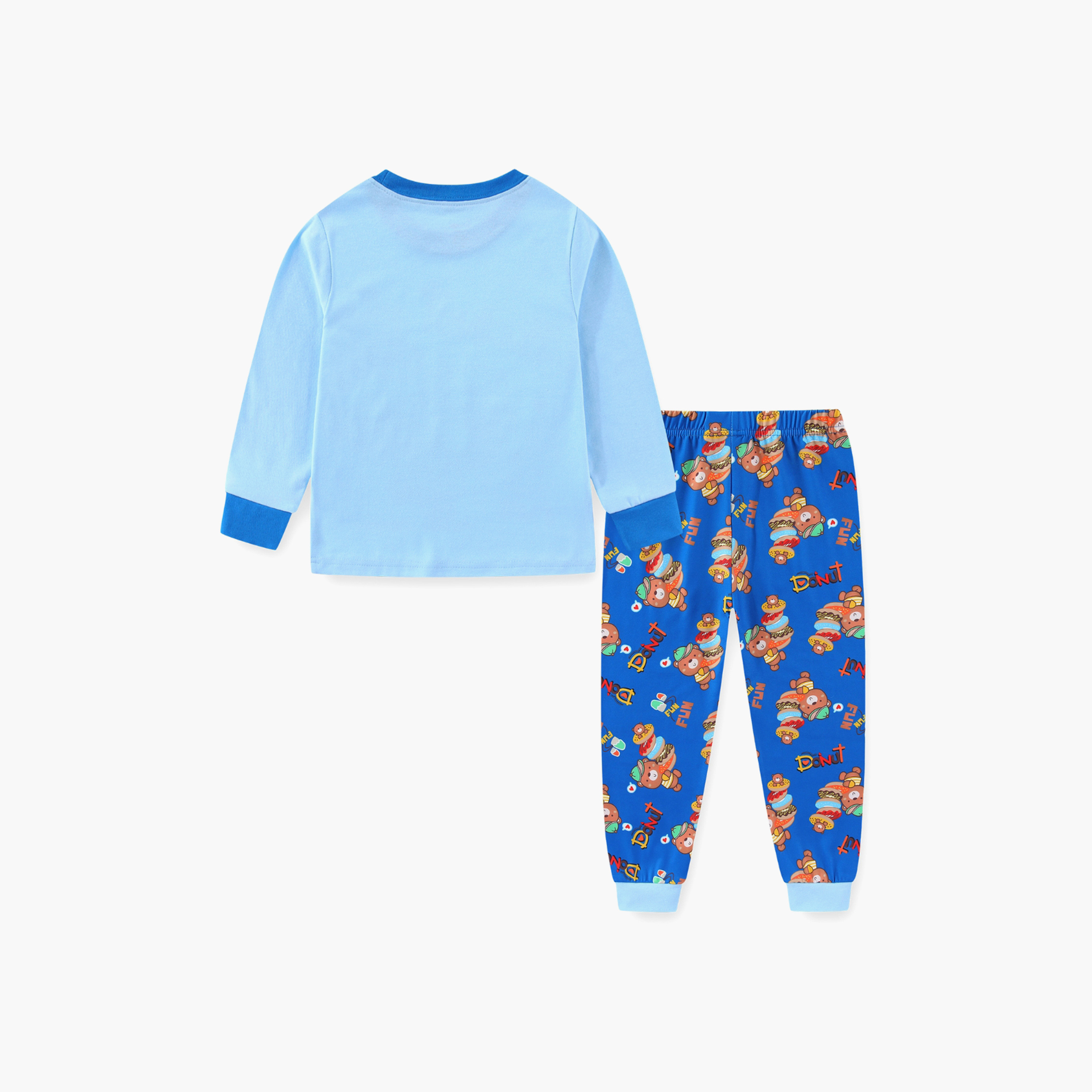 Babyqlo Cotton Donut Bear Printed Long Sleeves Glow T-Shirt & Pyjamas Set-baby-boys-clothing-nightwear-pyjamasets-image-3