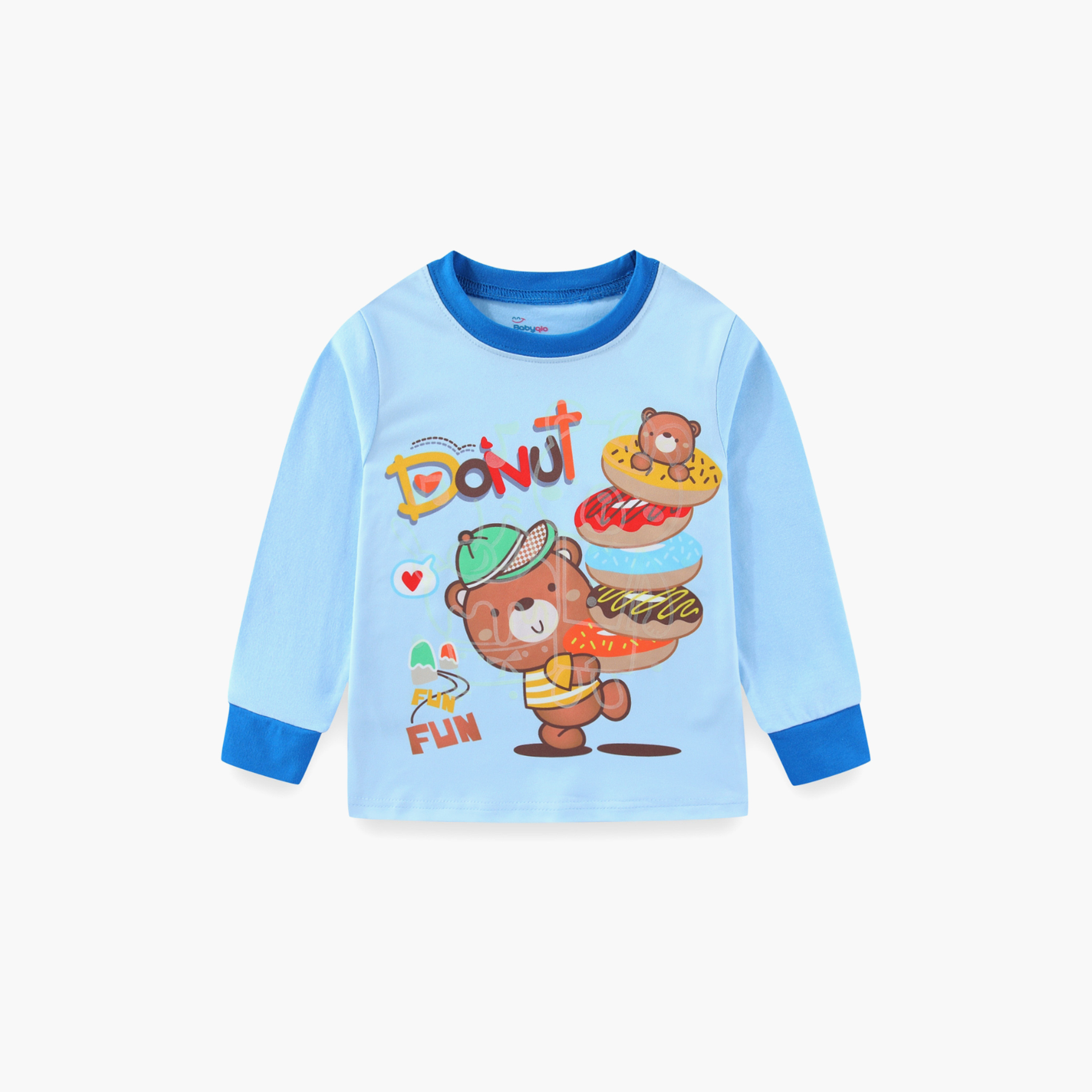 Babyqlo Cotton Donut Bear Printed Long Sleeves Glow T-Shirt & Pyjamas Set-baby-boys-clothing-nightwear-pyjamasets-image-4