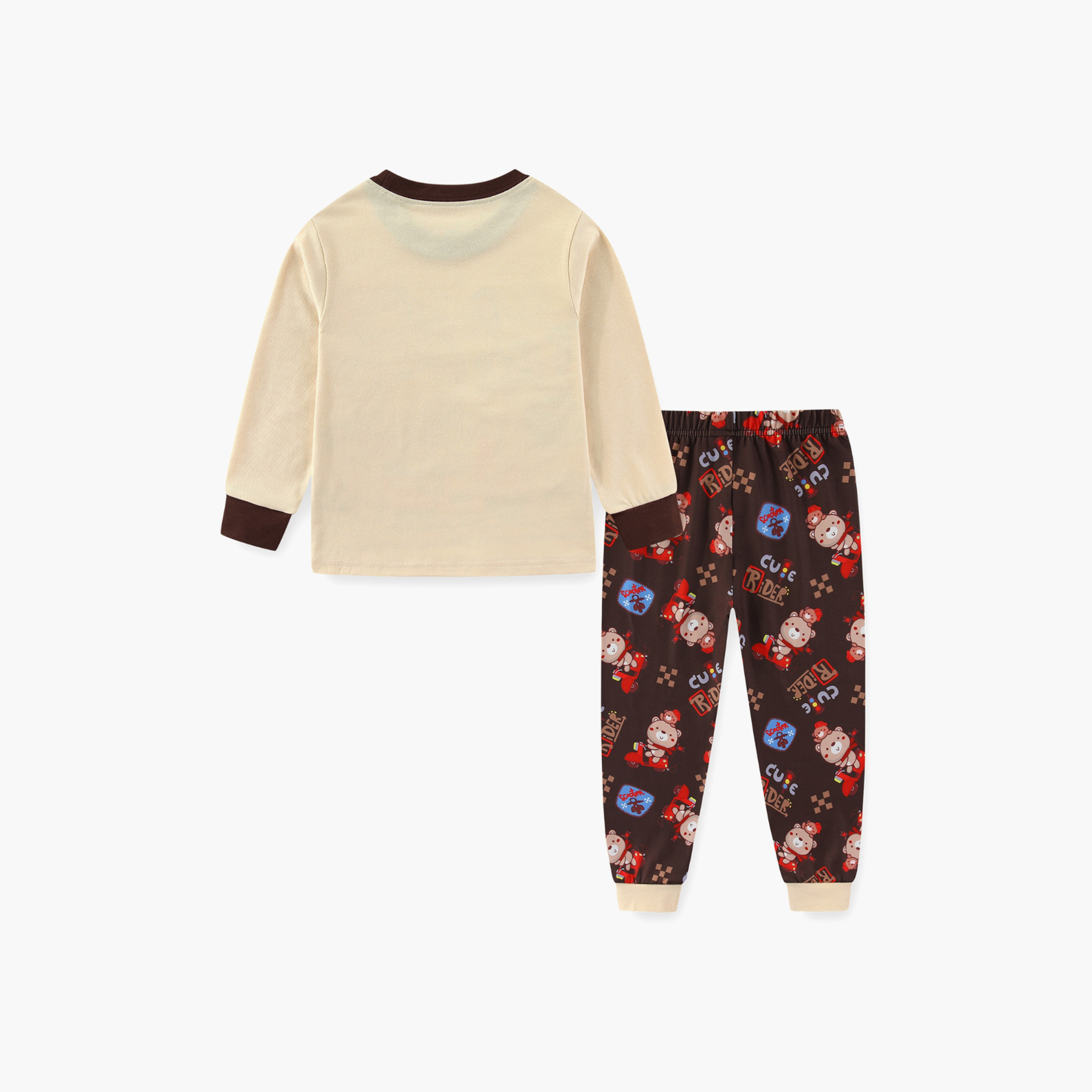 Babyqlo Cotton Cute Rider Bear Printed Long Sleeves Glow T-Shirt & Pyjamas Set-baby-boys-clothing-nightwear-pyjamasets-image-3