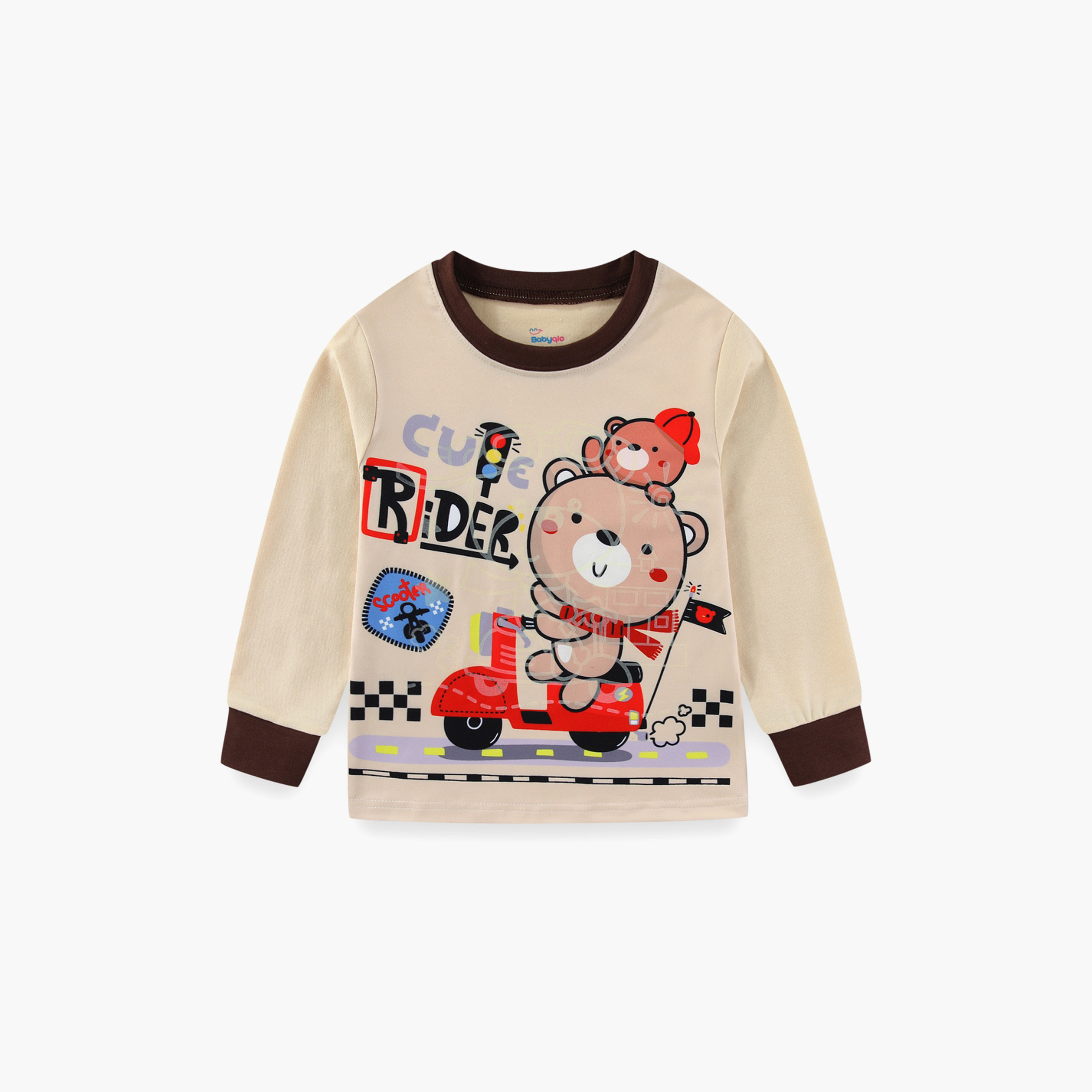 Babyqlo Cotton Cute Rider Bear Printed Long Sleeves Glow T-Shirt & Pyjamas Set-baby-boys-clothing-nightwear-pyjamasets-image-4