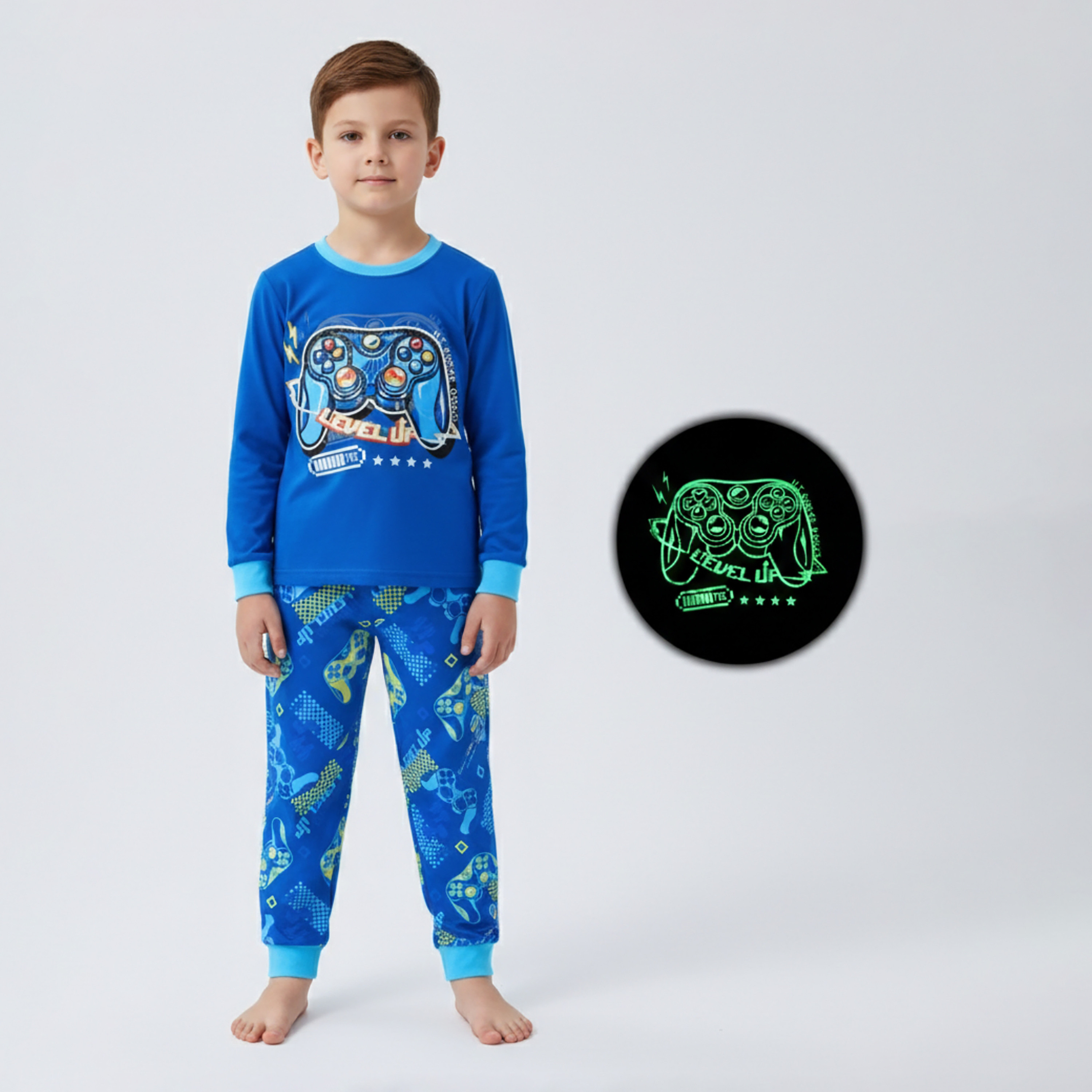 Babyqlo Cotton Gaming Console Bear Printed Long Sleeves Glow T-Shirt & Pyjamas Set-baby-boys-clothing-nightwear-pyjamasets-image-1