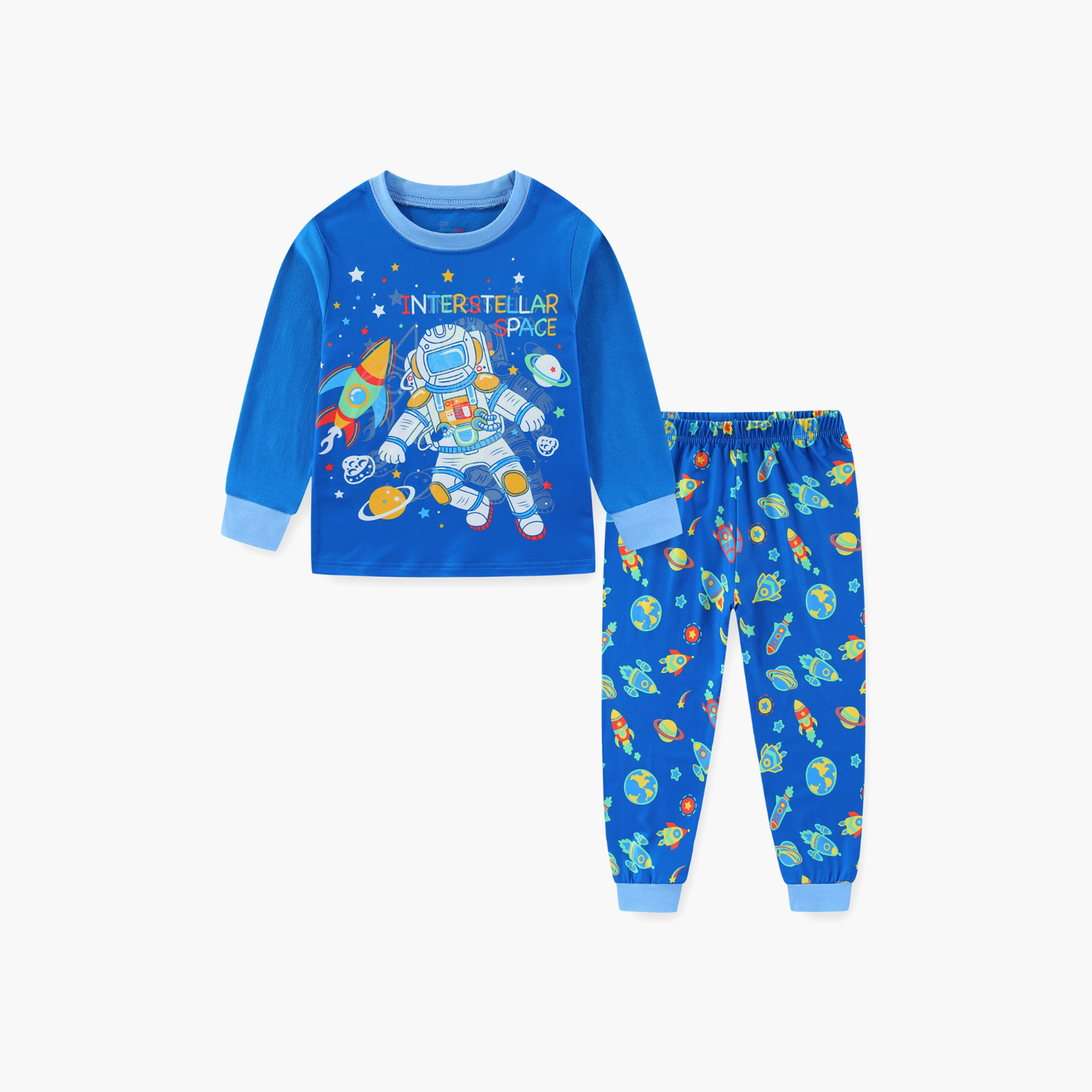 Babyqlo Cotton Space Astronaut Printed Long Sleeves Glow T-Shirt & Pyjamas Set-baby-boys-clothing-nightwear-pyjamasets-image-2