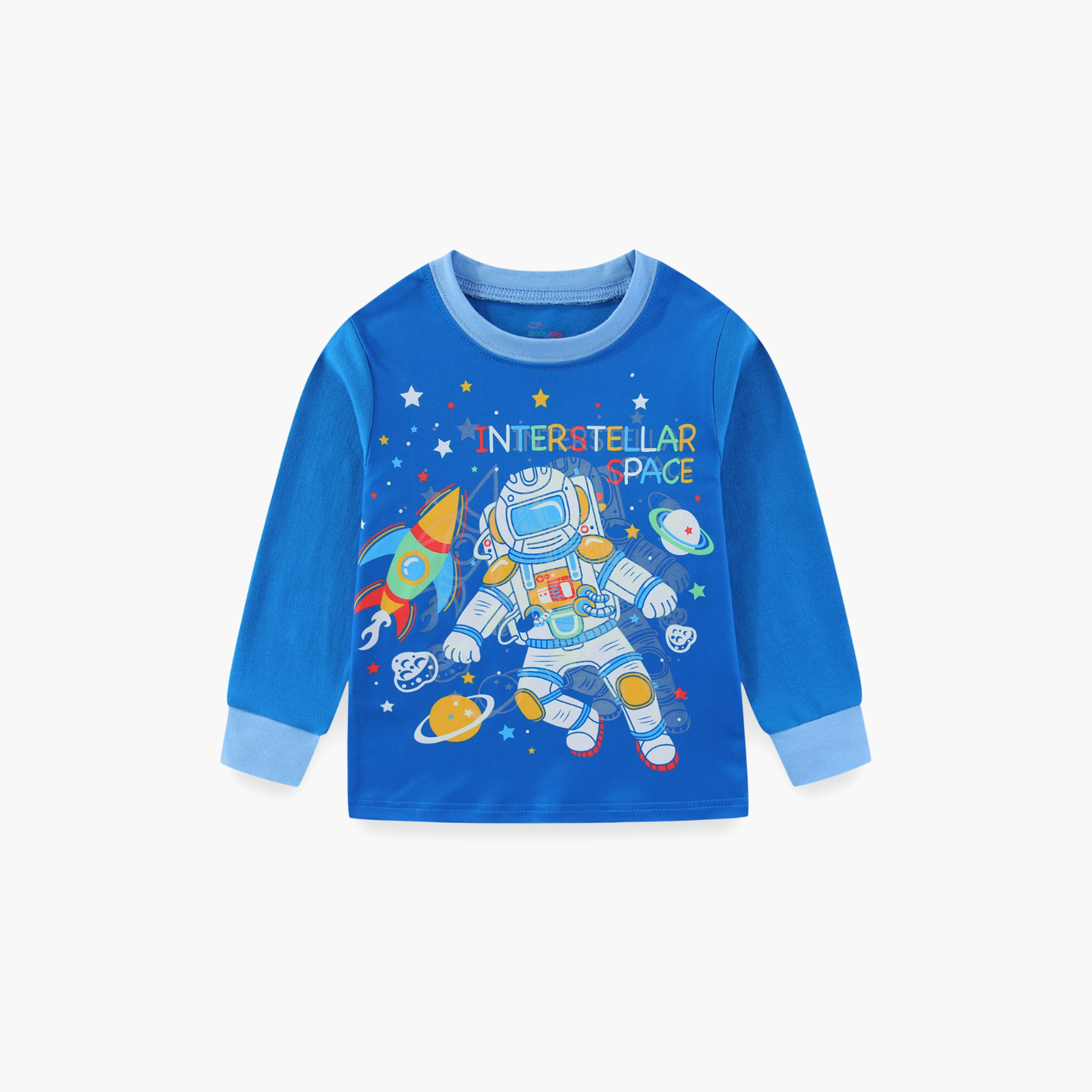 Babyqlo Cotton Space Astronaut Printed Long Sleeves Glow T-Shirt & Pyjamas Set-baby-boys-clothing-nightwear-pyjamasets-image-4