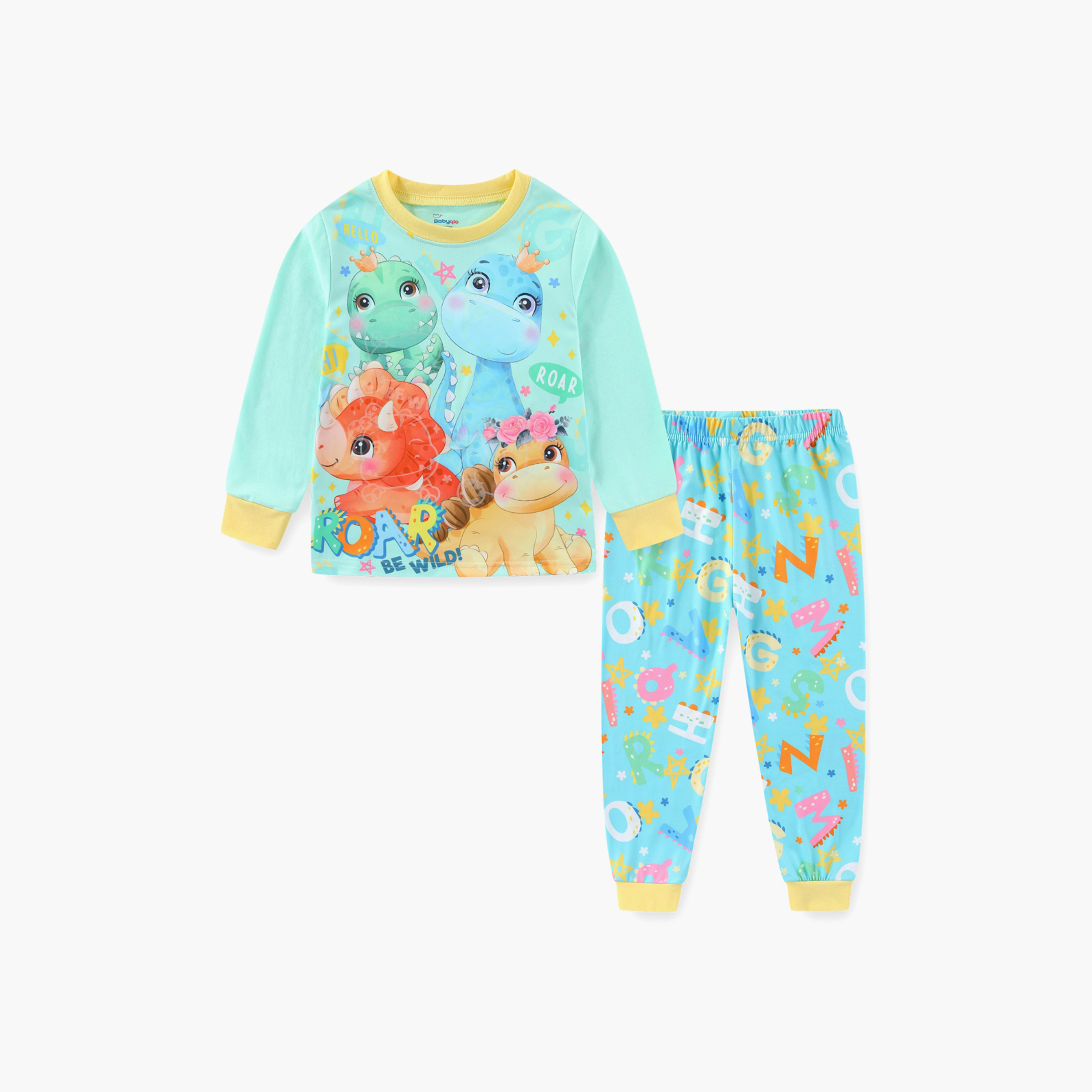 Babyqlo Cotton Jungle Dinos Printed Long Sleeves Glow T-Shirt & Pyjamas Set-baby-boys-clothing-nightwear-pyjamasets-image-2