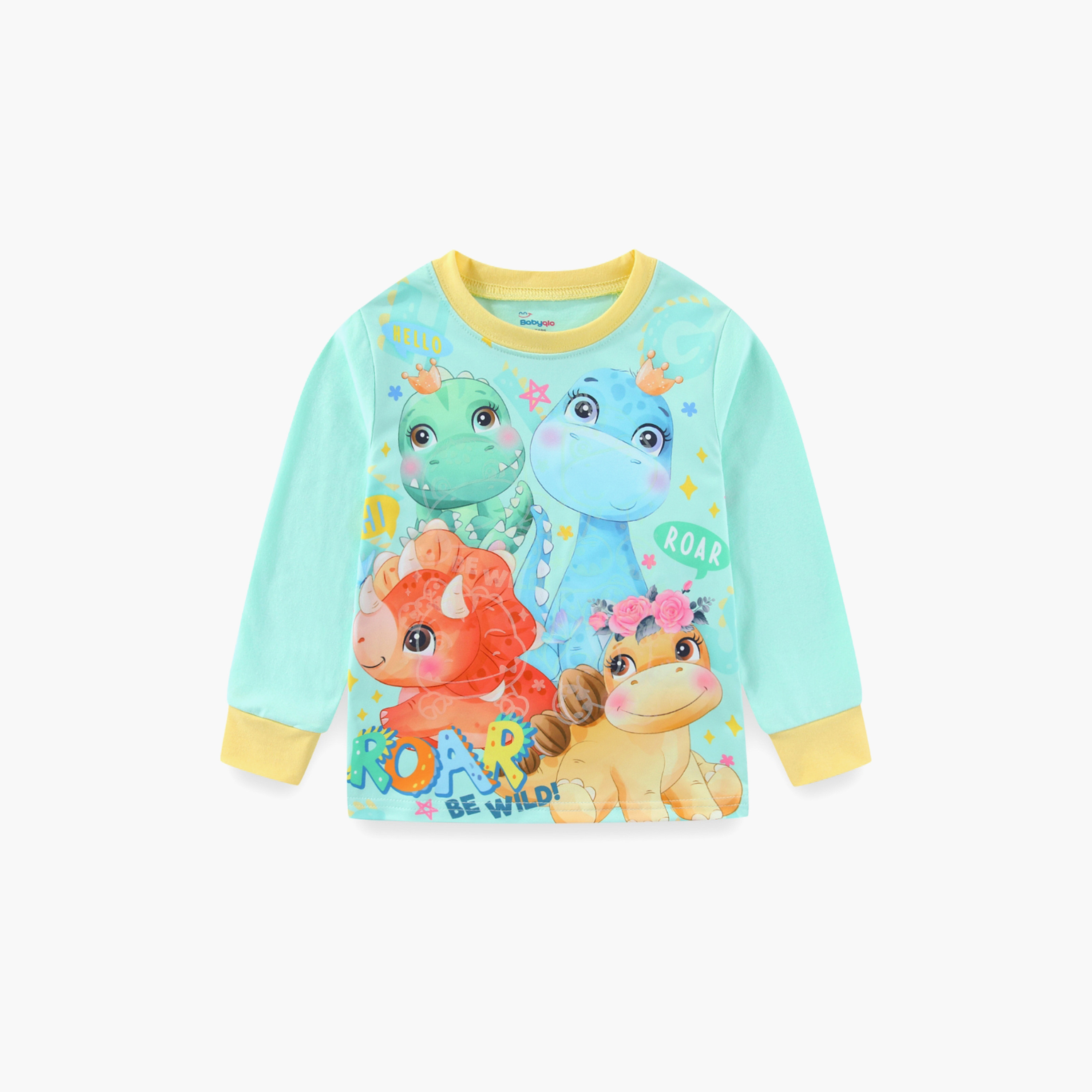 Babyqlo Cotton Jungle Dinos Printed Long Sleeves Glow T-Shirt & Pyjamas Set-baby-boys-clothing-nightwear-pyjamasets-image-4