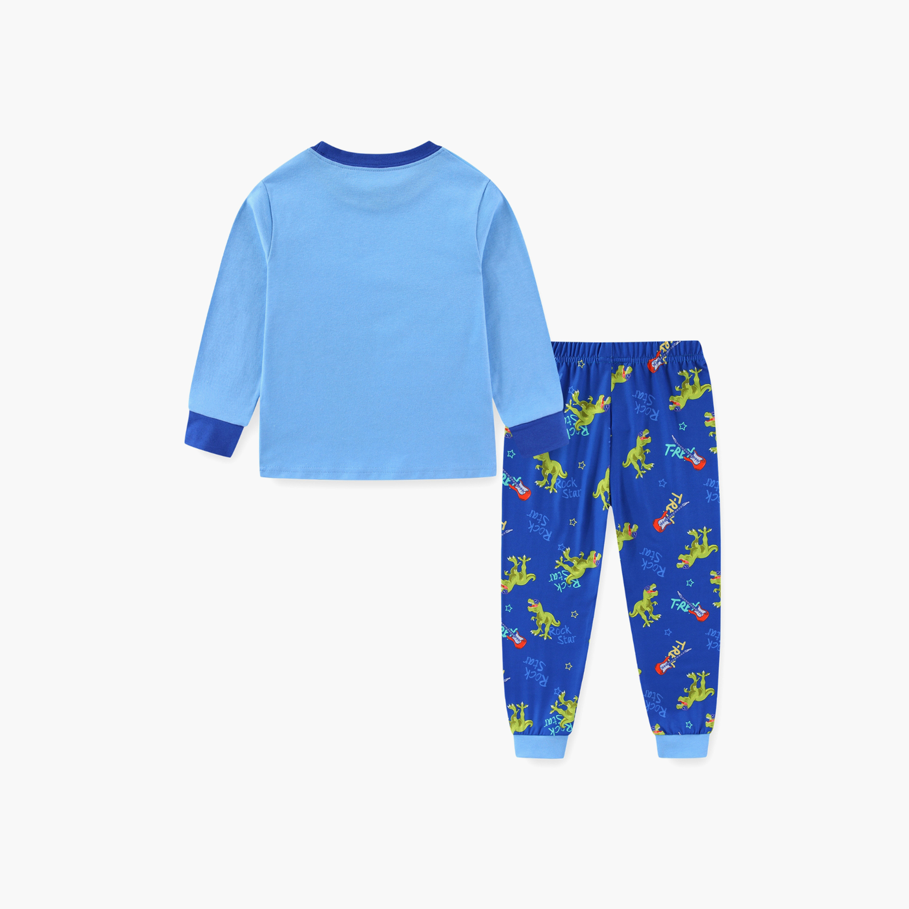 Babyqlo Cotton Rock Star Dino Printed Long Sleeves Glow T-Shirt & Pyjamas Set-baby-boys-clothing-nightwear-pyjamasets-image-3