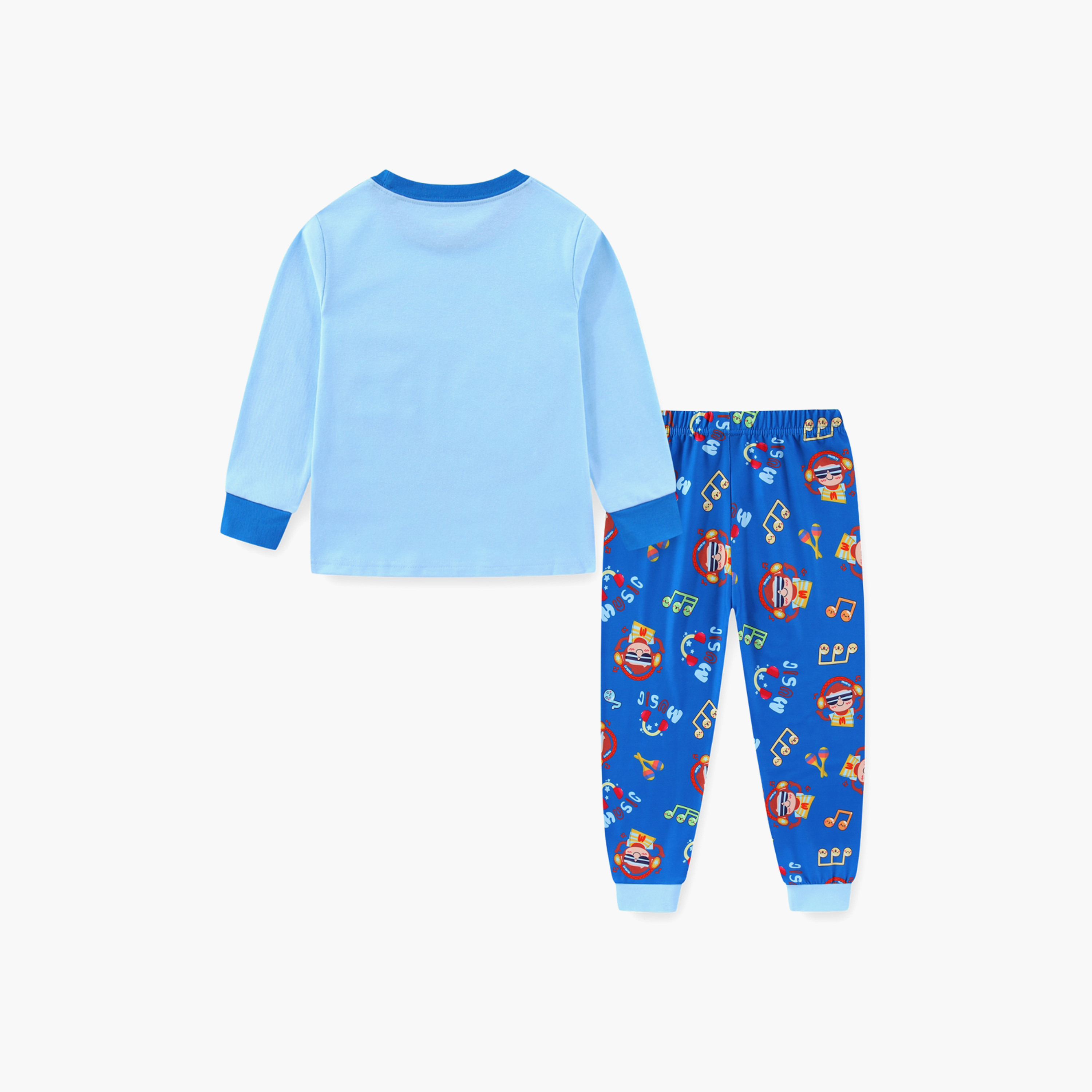 Babyqlo Cotton Music Monkey Printed Long Sleeves Glow T-Shirt & Pyjamas Set-baby-boys-clothing-nightwear-pyjamasets-image-3