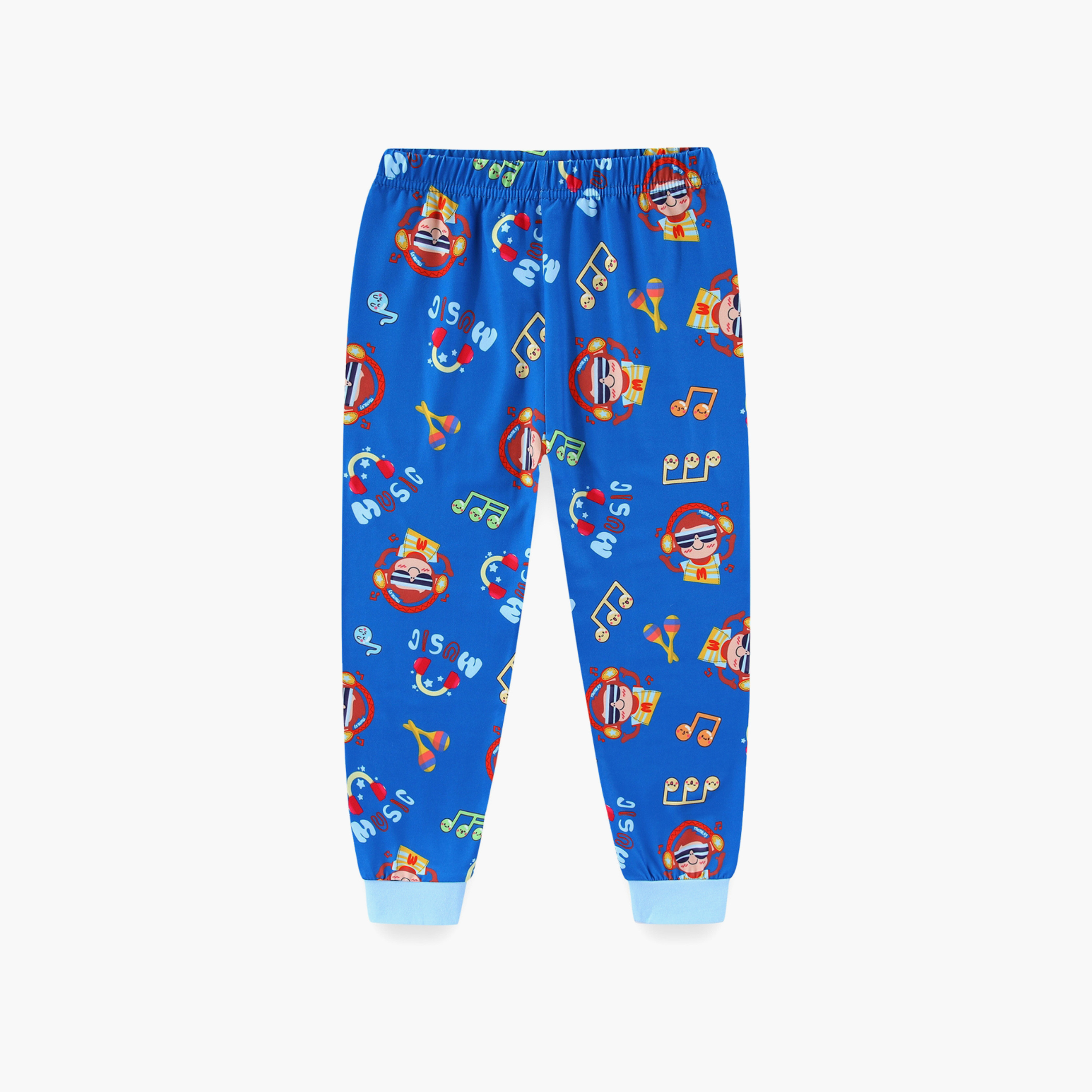 Babyqlo Cotton Music Monkey Printed Long Sleeves Glow T-Shirt & Pyjamas Set-baby-boys-clothing-nightwear-pyjamasets-image-6