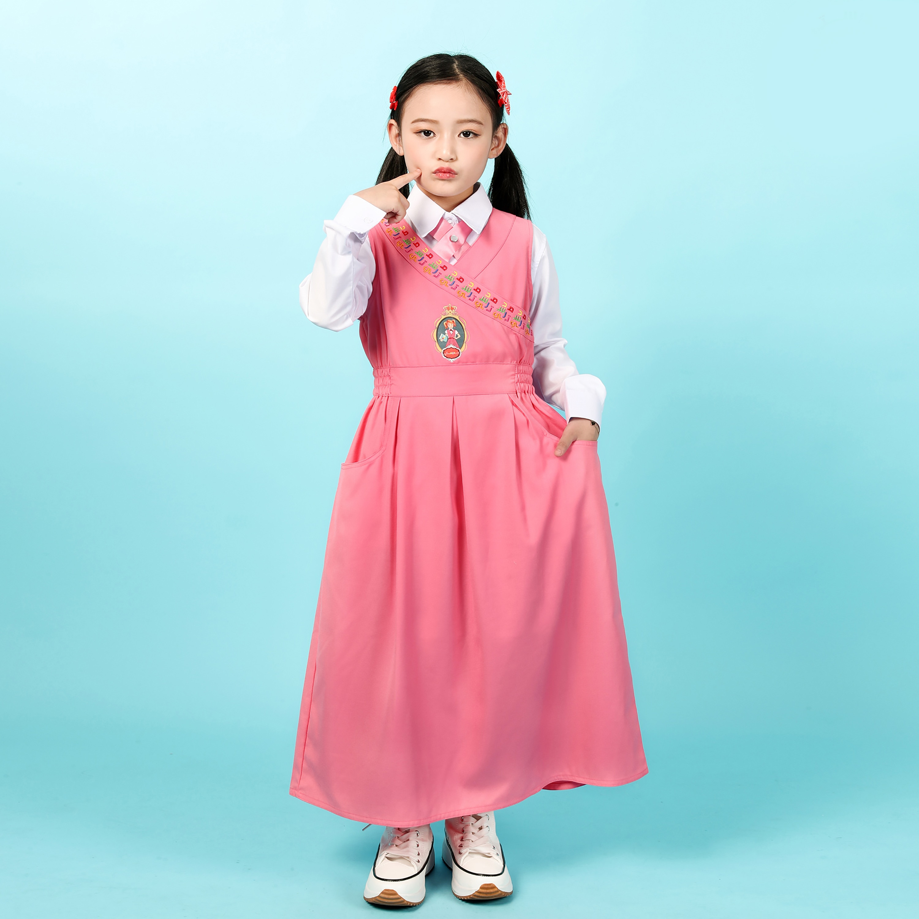 فستان مُوحد للمرحلة الابتدائية بدون أكمام مع ربطة عنق من ماي سكول - وردي-girls-clothing-schoolwear-dresses-image-2
