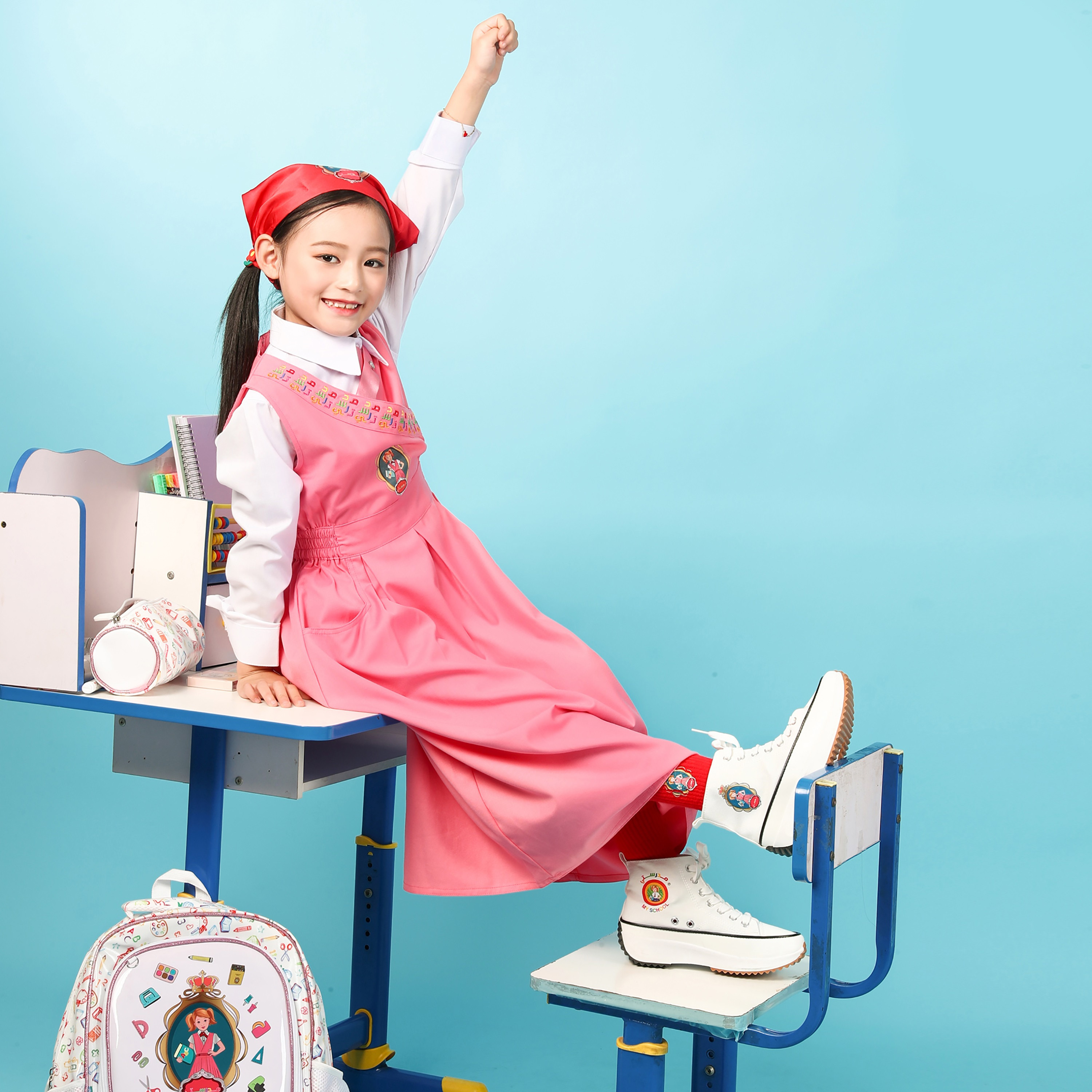 فستان مُوحد للمرحلة الابتدائية بدون أكمام مع ربطة عنق من ماي سكول - وردي-girls-clothing-schoolwear-dresses-image-5
