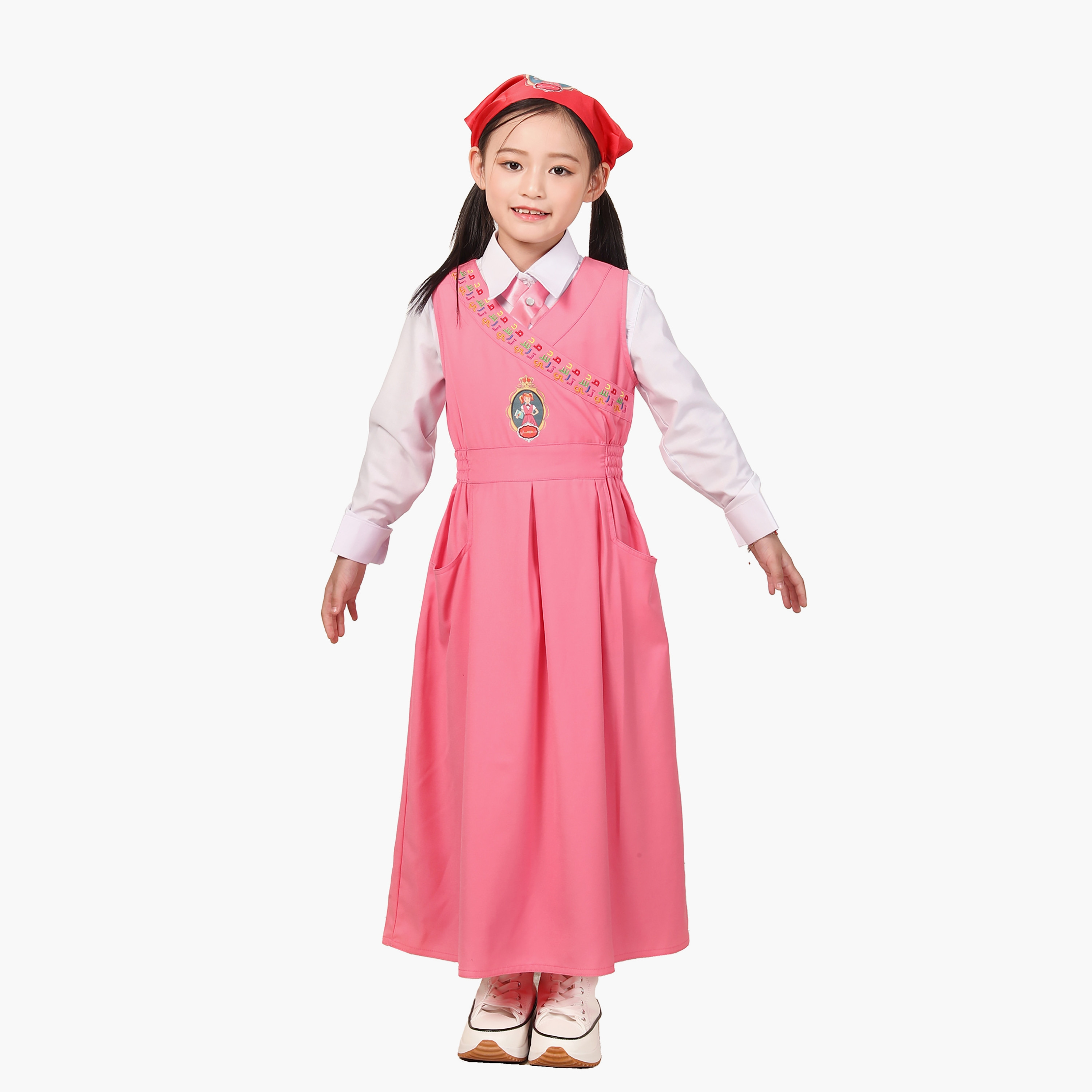 فستان مُوحد للمرحلة الابتدائية بدون أكمام مع ربطة عنق من ماي سكول - وردي-girls-clothing-schoolwear-dresses-image-6