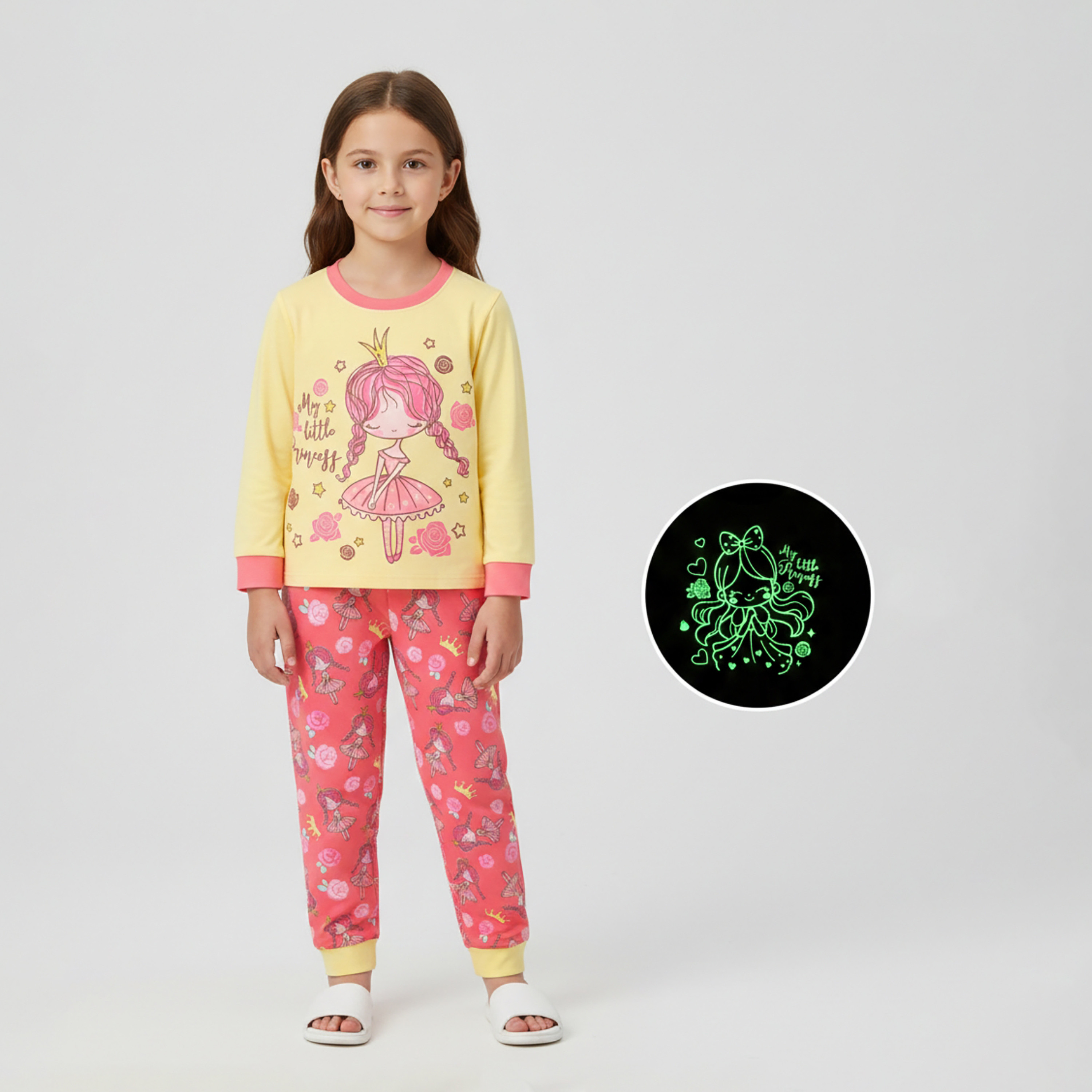 Babyqlo Cotton Little Princess Printed Long Sleeves Glow T-Shirt & Pyjamas Set-baby-girls-clothing-nightwear-pyjamasets-image-1