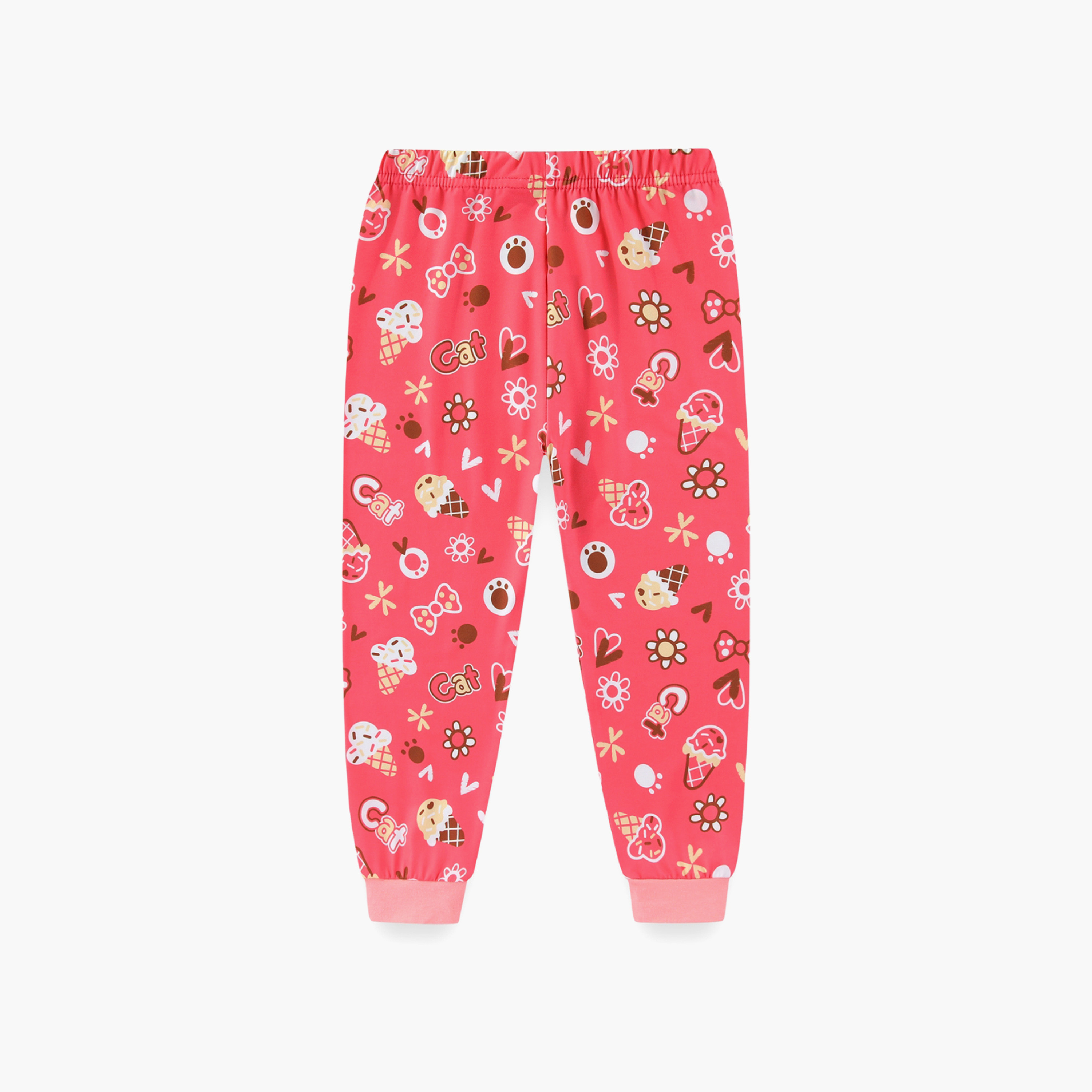 Babyqlo Cotton Cute Cat Printed Long Sleeves Glow T-Shirt & Pyjamas Set-baby-girls-clothing-nightwear-pyjamasets-image-6