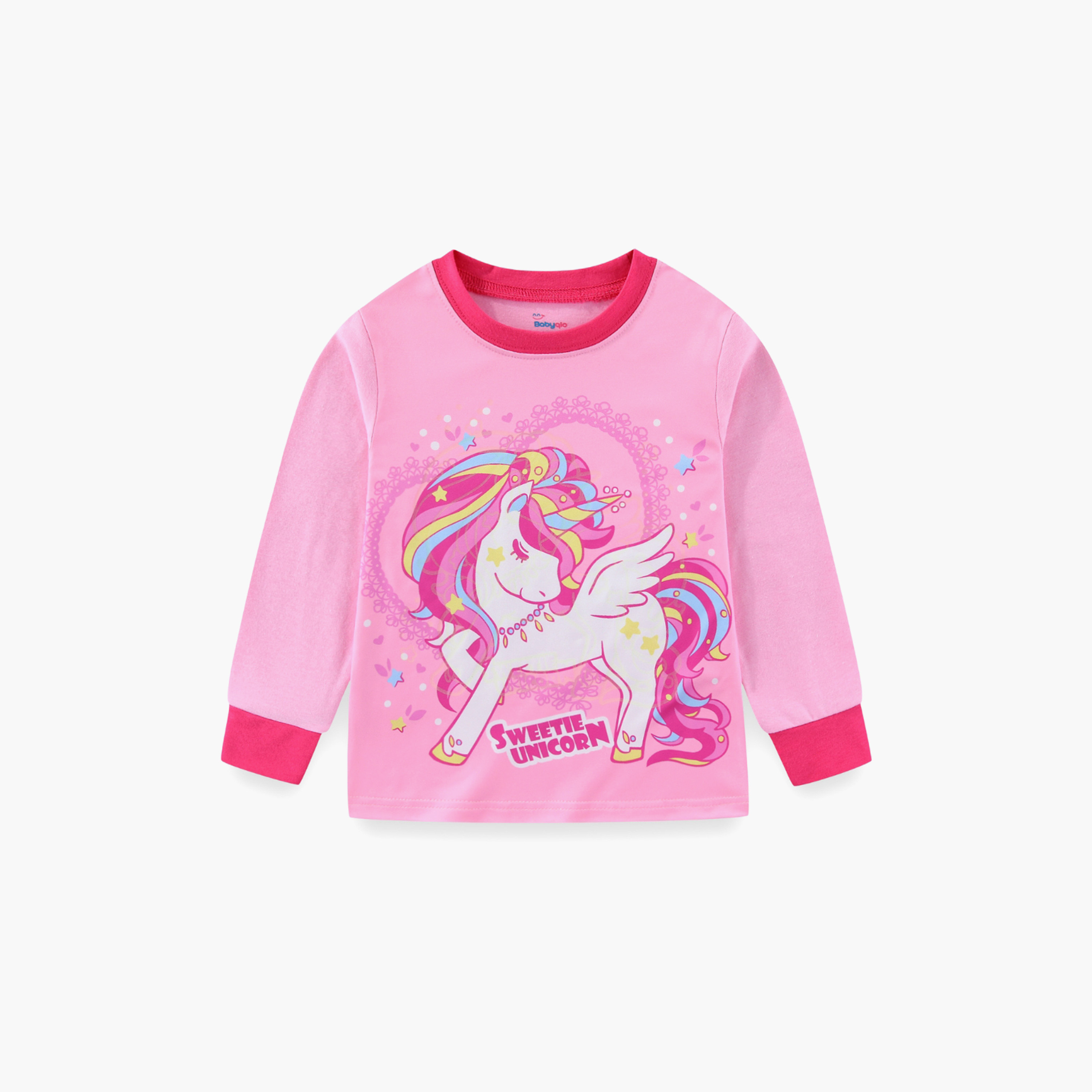 Babyqlo Cotton Sweet Unicorn Printed Long Sleeves Glow T-Shirt & Pyjamas Set-baby-girls-clothing-nightwear-pyjamasets-image-4