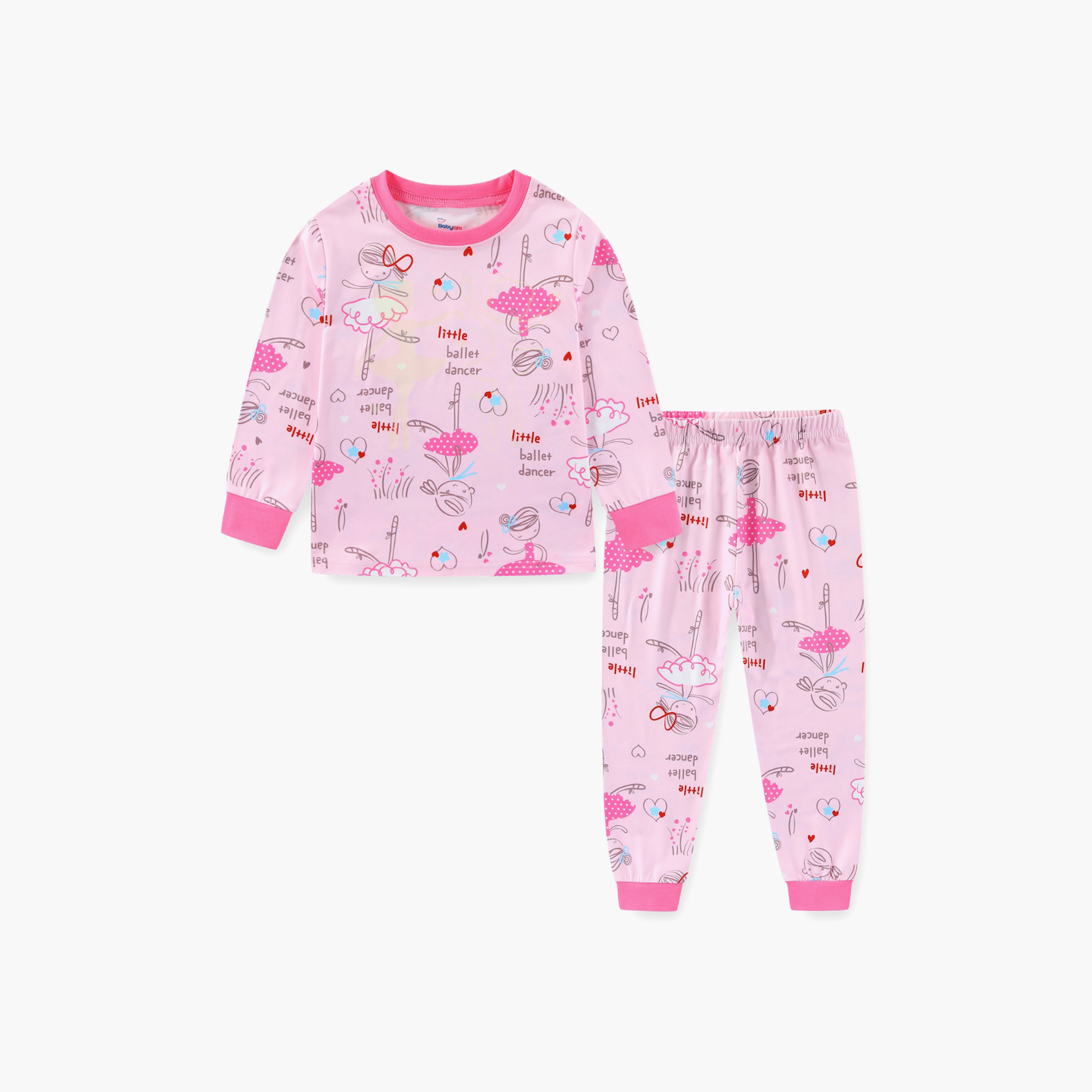 Babyqlo Cotton Ballet Dancers Printed Long Sleeves Glow T-Shirt & Pyjamas Set-baby-girls-clothing-nightwear-pyjamasets-image-2