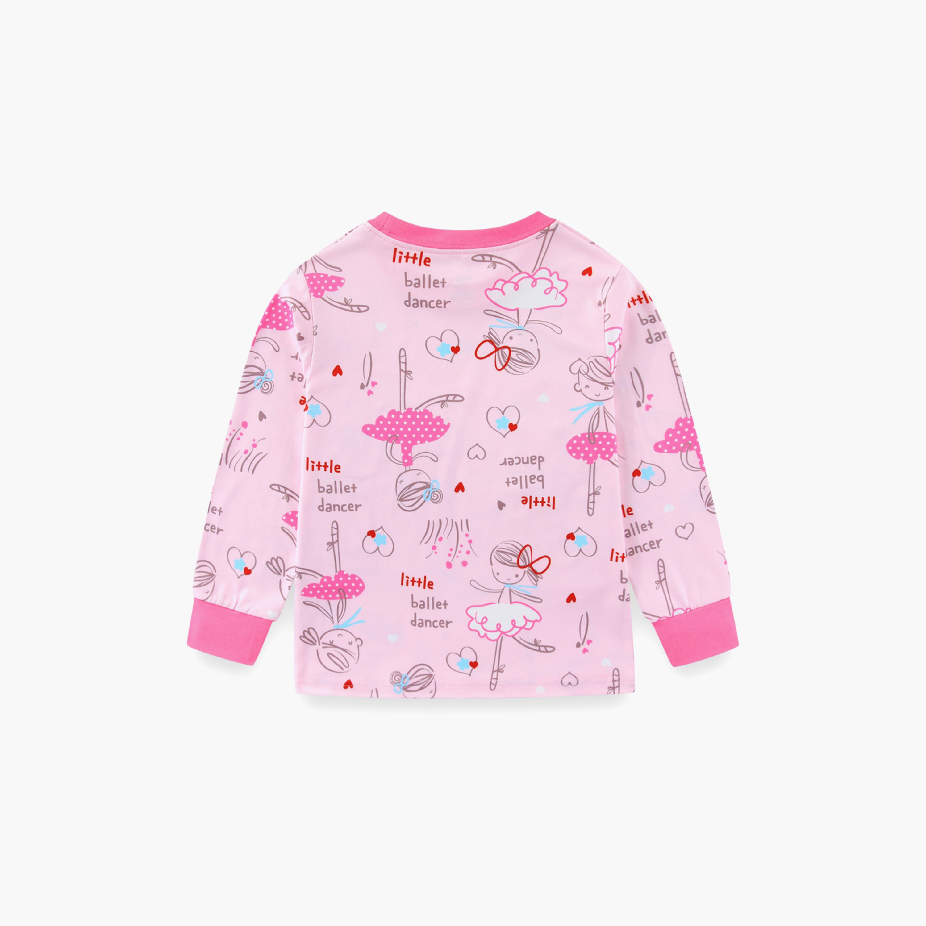 Babyqlo Cotton Ballet Dancers Printed Long Sleeves Glow T-Shirt & Pyjamas Set-baby-girls-clothing-nightwear-pyjamasets-image-5