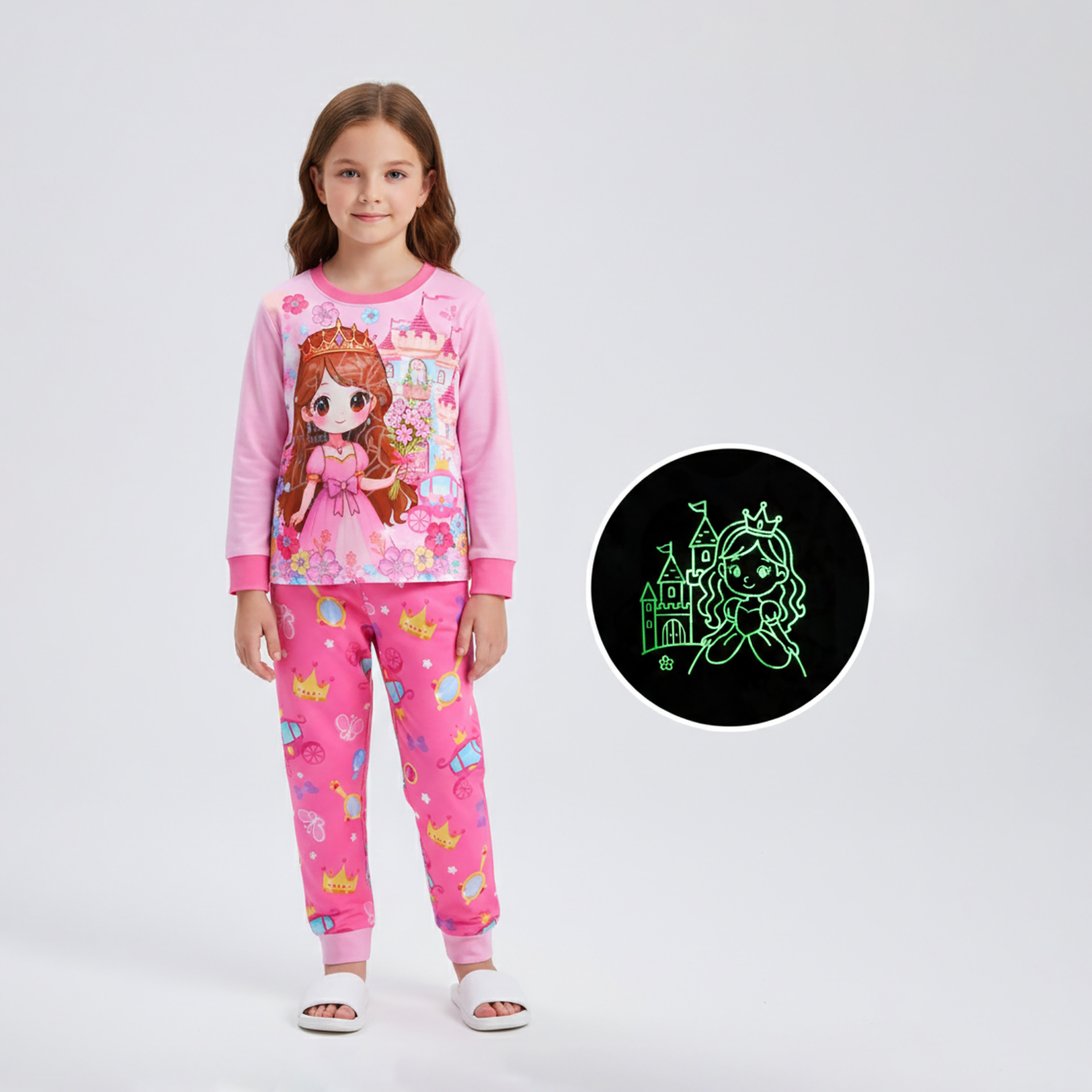 Babyqlo Cotton Princess Printed Long Sleeves Glow T-Shirt & Pyjamas Set-baby-girls-clothing-nightwear-pyjamasets-image-1