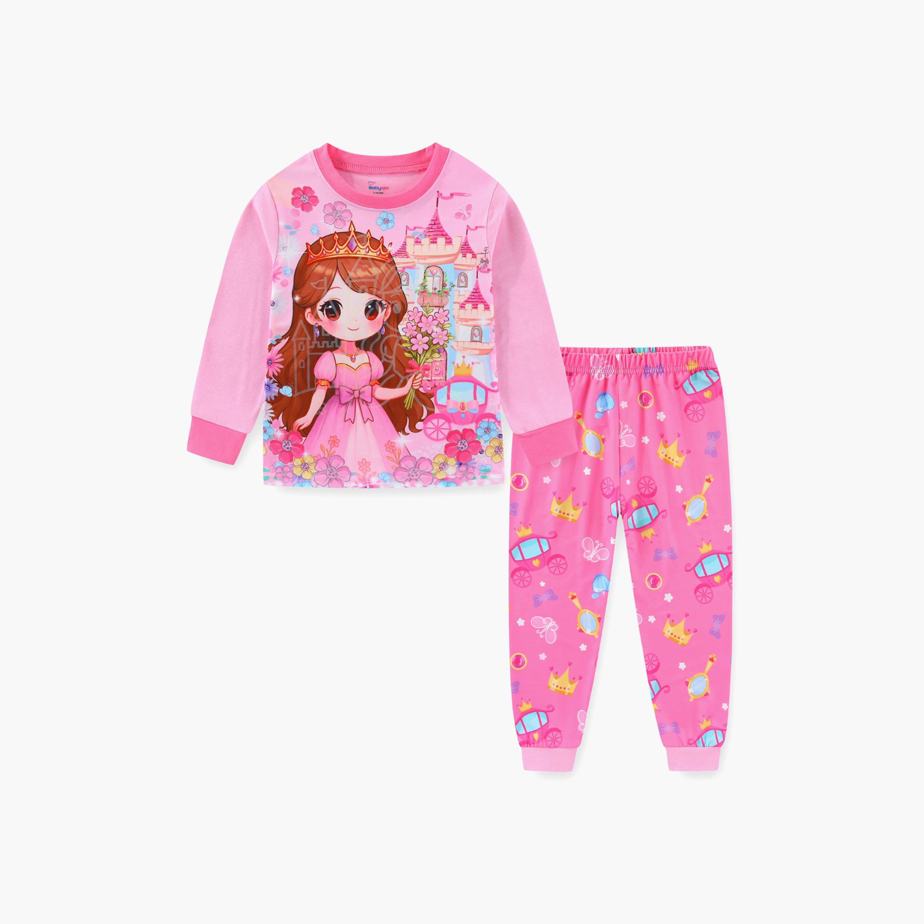 Babyqlo Cotton Princess Printed Long Sleeves Glow T-Shirt & Pyjamas Set-baby-girls-clothing-nightwear-pyjamasets-image-2