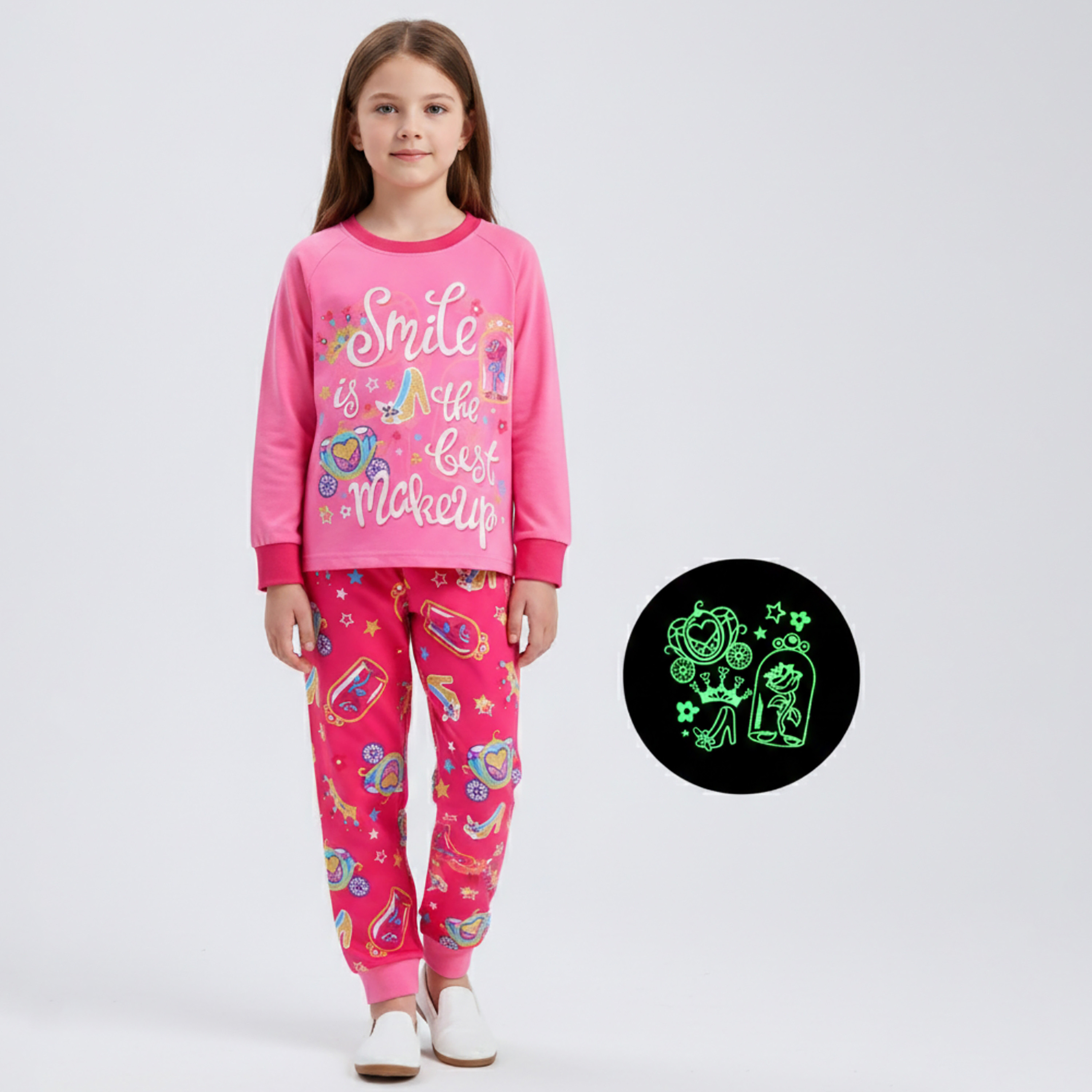 Babyqlo Cotton Princess Crown Printed Long Sleeves Glow T-Shirt & Pyjamas Set-baby-girls-clothing-nightwear-pyjamasets-image-1