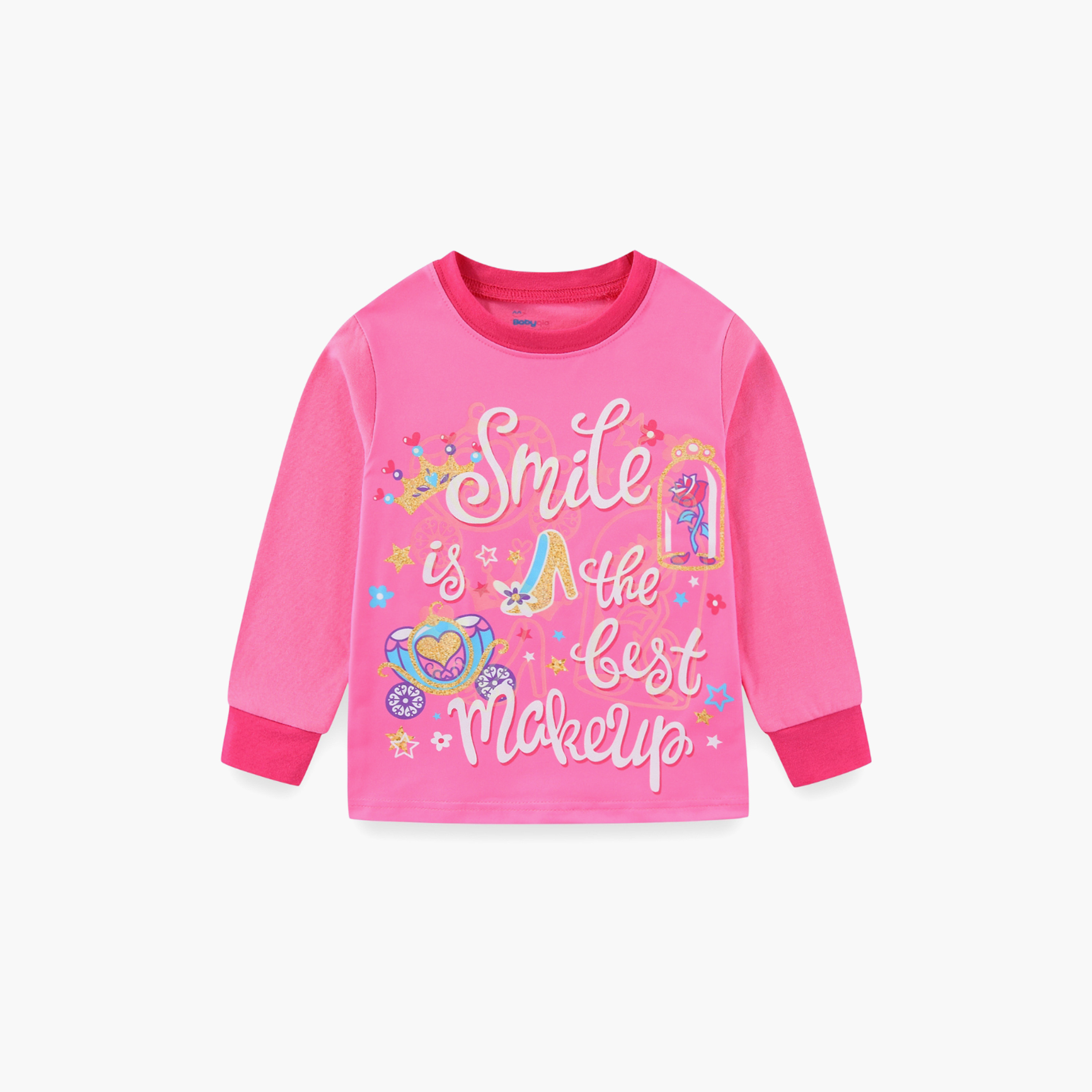 Babyqlo Cotton Princess Crown Printed Long Sleeves Glow T-Shirt & Pyjamas Set-baby-girls-clothing-nightwear-pyjamasets-image-4