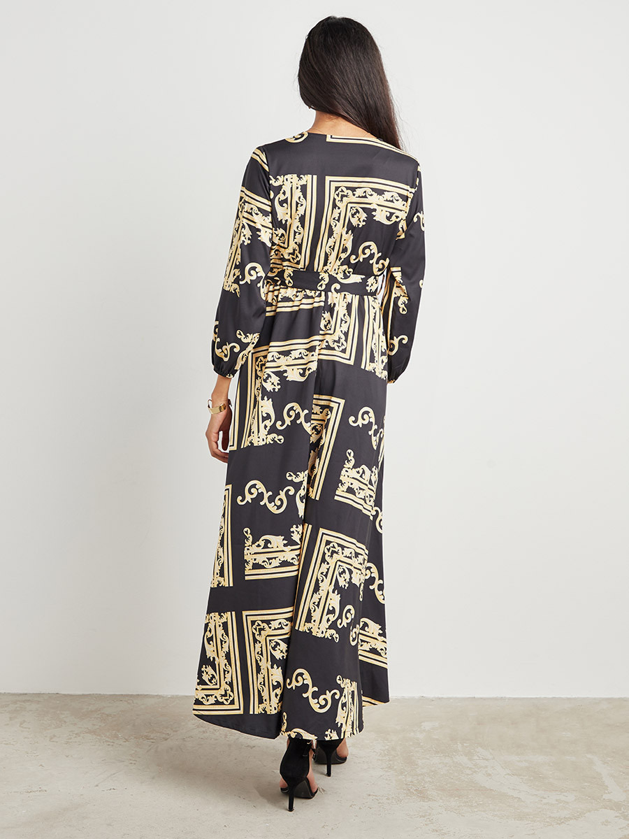 Styli Tile Print Wrap Over Maxi Dress with Tie-Up Waist-women-clothing-dresses-image-4