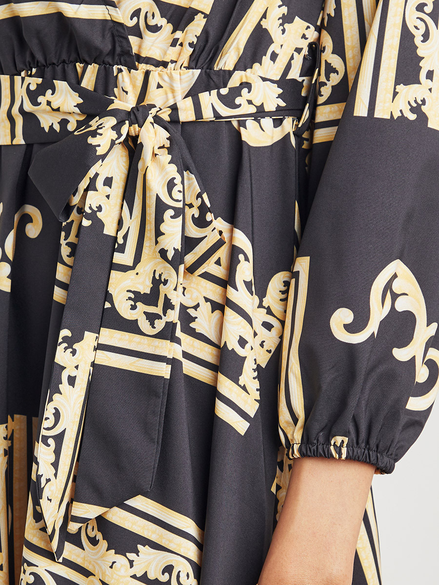Styli Tile Print Wrap Over Maxi Dress with Tie-Up Waist-women-clothing-dresses-image-6