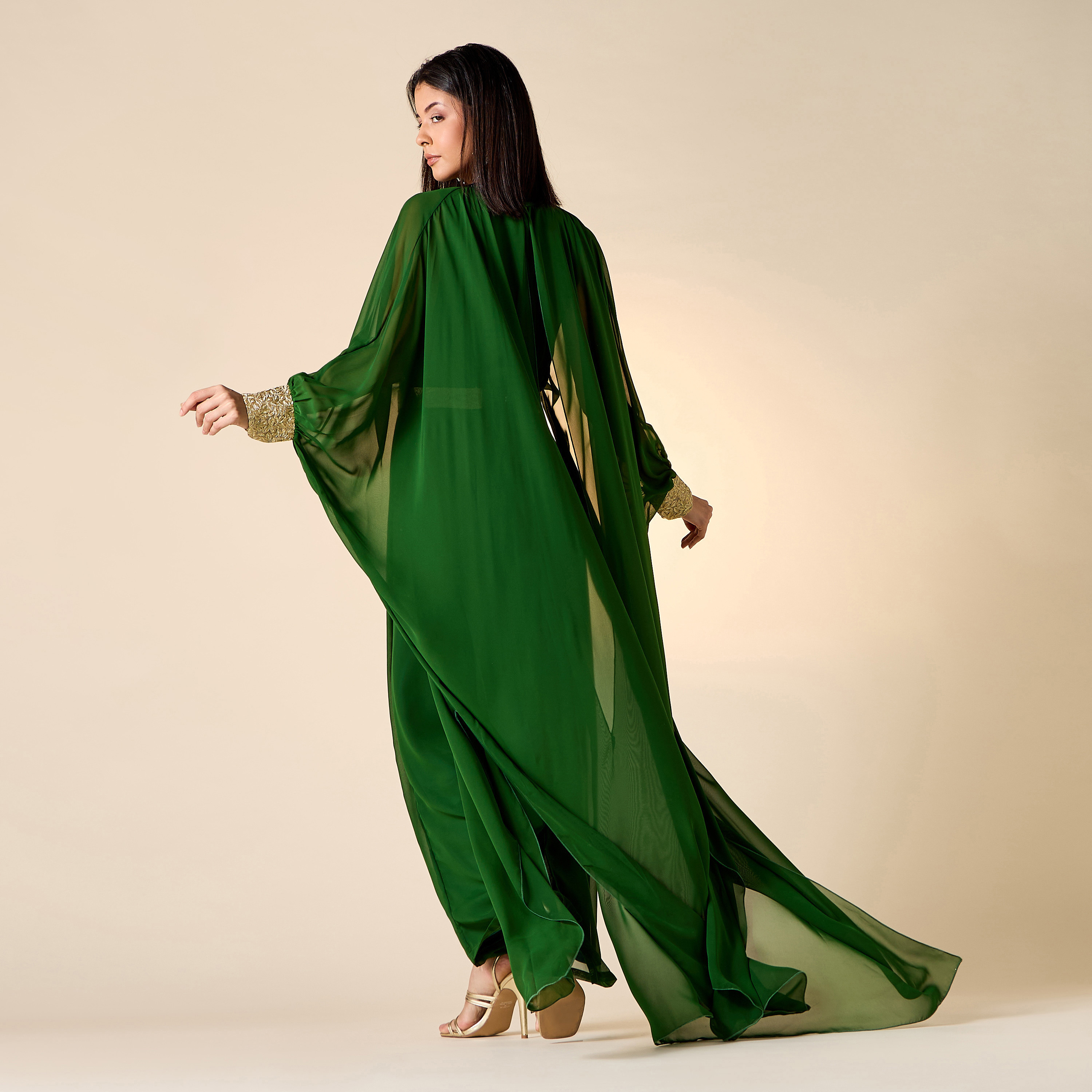 Golden Apple Solid High Neck Dress with Extended Cuff Sleeves and Belt-women-clothing-dresses-image-3