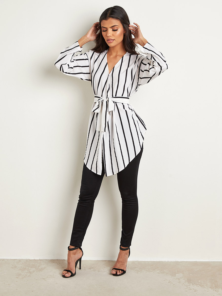قميص طويل مخطط بحزام من ستايلي-women-clothing-shirtsandblouses-blouses-image-2
