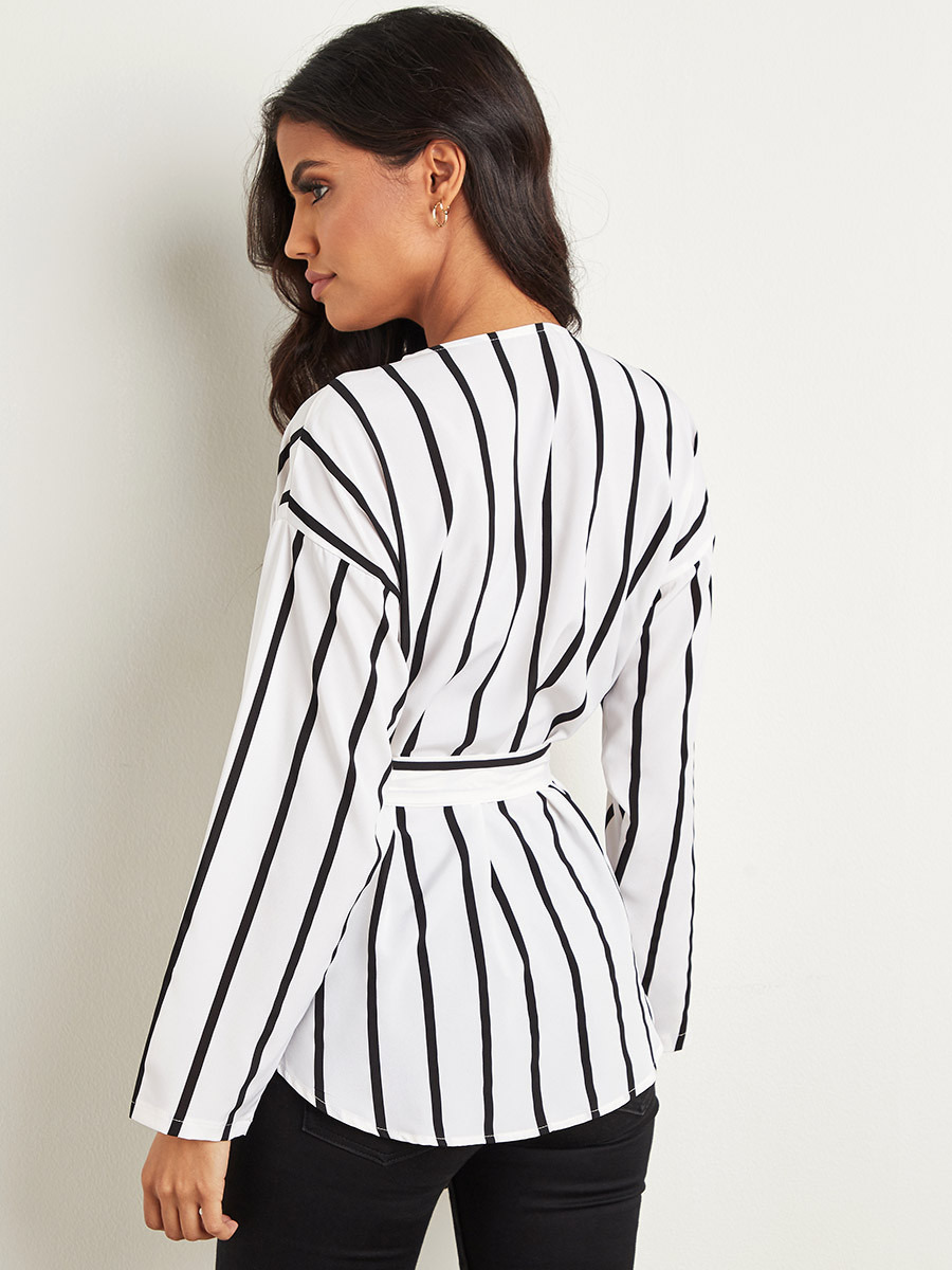 قميص طويل مخطط بحزام من ستايلي-women-clothing-shirtsandblouses-blouses-image-3