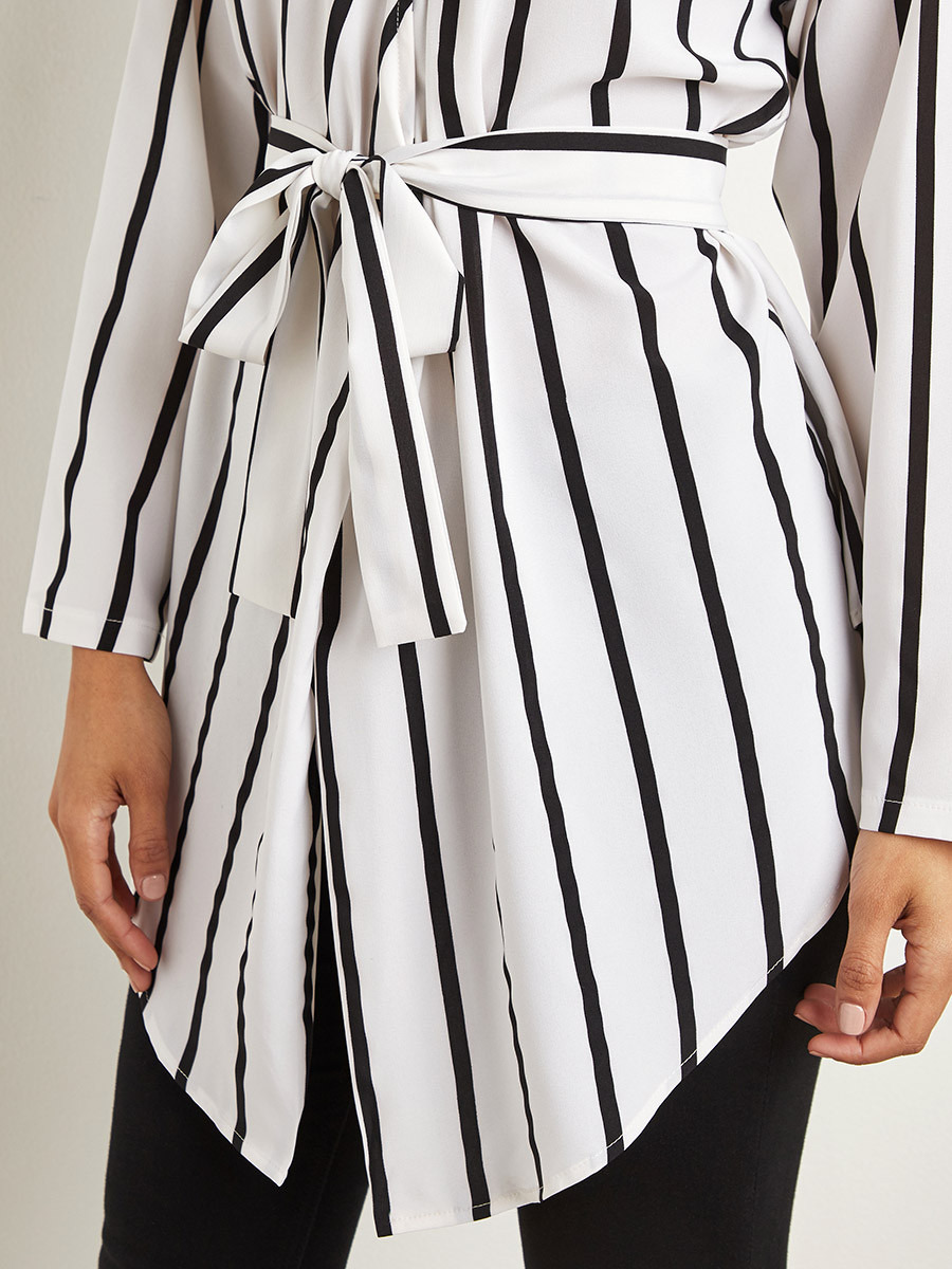 قميص طويل مخطط بحزام من ستايلي-women-clothing-shirtsandblouses-blouses-image-4