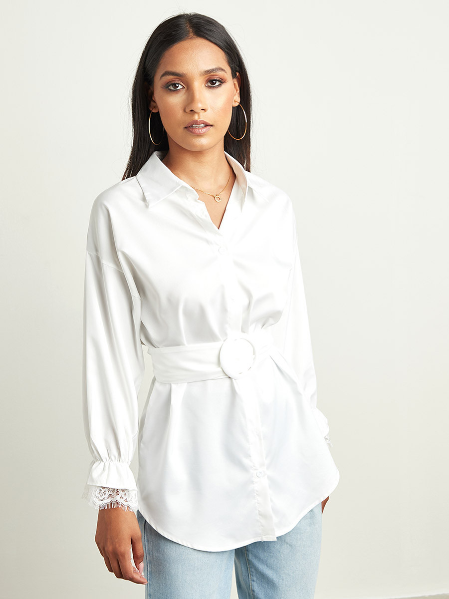 قميص طويل بحزام وتفاصيل الدانتيل من ستايلي-women-clothing-shirtsandblouses-blouses-image-1