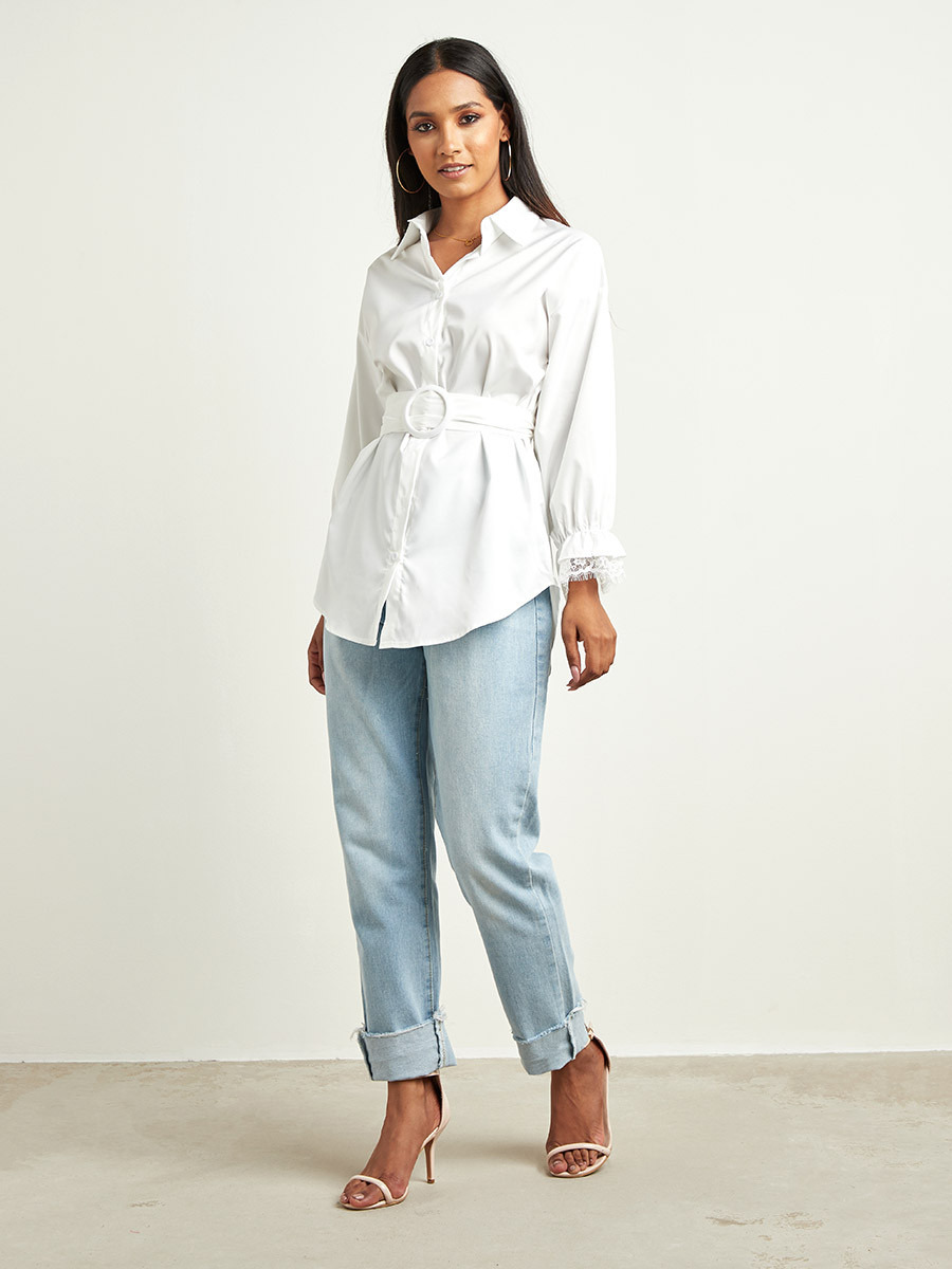 قميص طويل بحزام وتفاصيل الدانتيل من ستايلي-women-clothing-shirtsandblouses-blouses-image-2