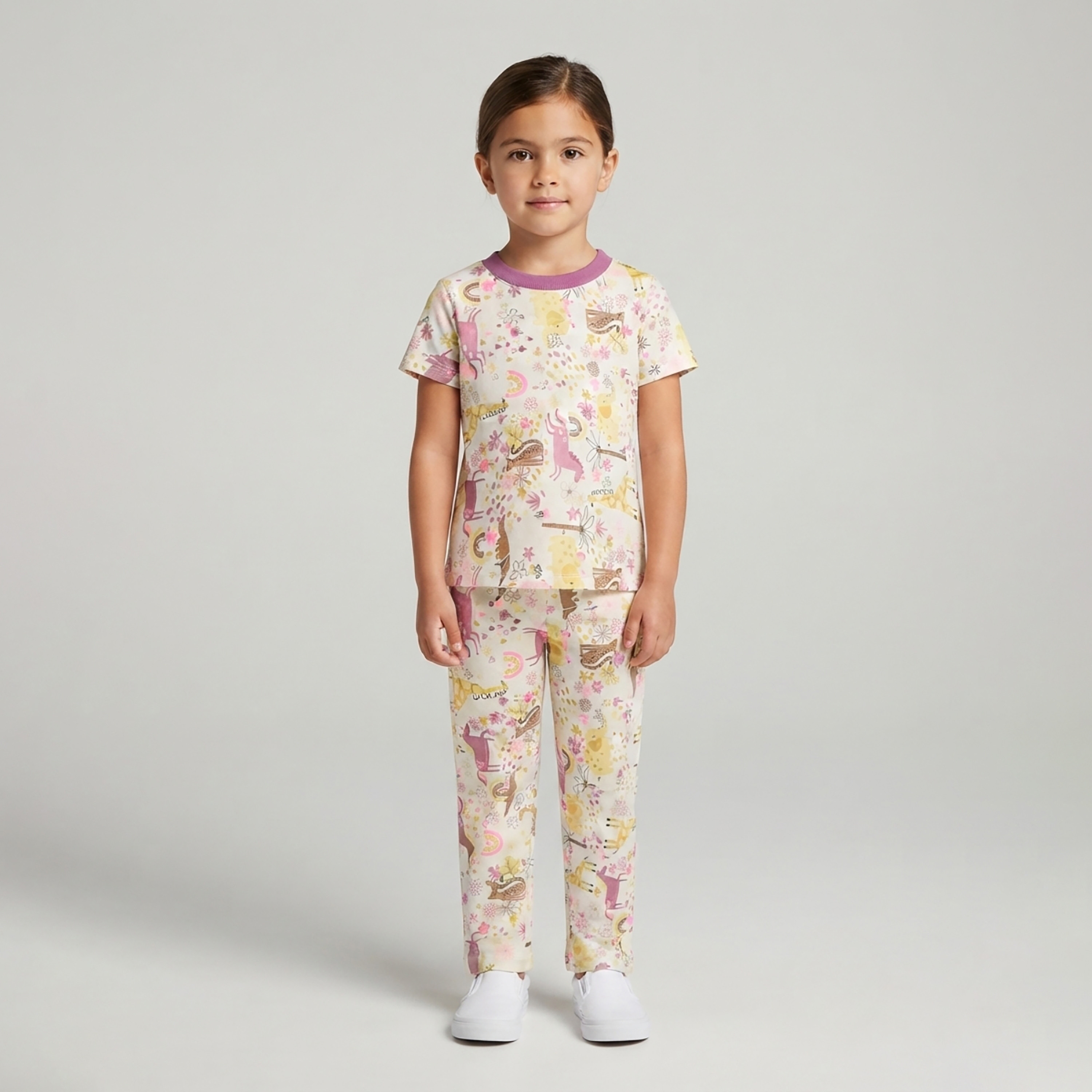 طقم تيشرت بأكمام قصيرة وبنطال بيجامة بطبعة وحيد القرن من بيبي كلو-baby-girls-clothing-setsandcoords-image-1