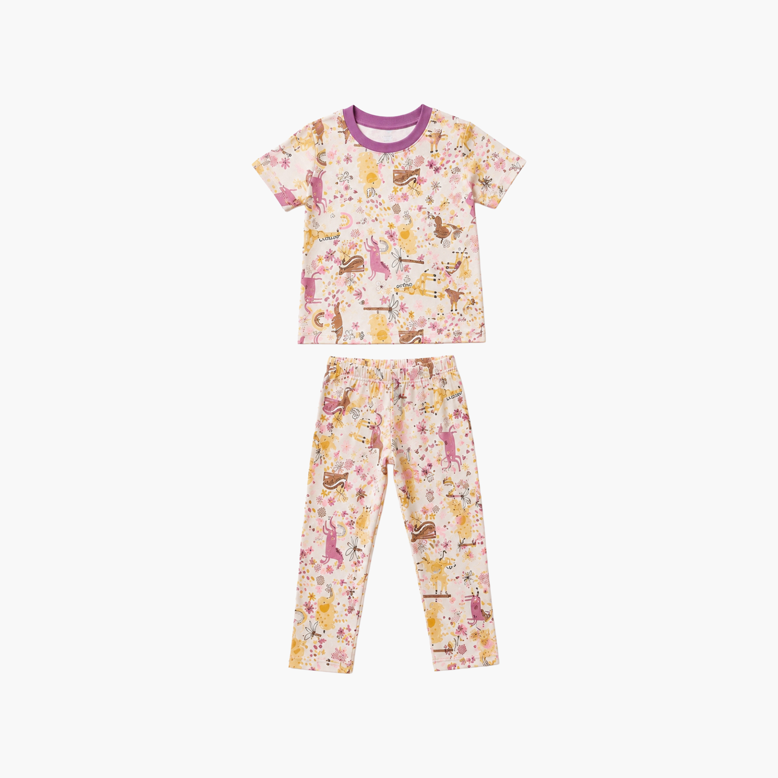 طقم تيشرت بأكمام قصيرة وبنطال بيجامة بطبعة وحيد القرن من بيبي كلو-baby-girls-clothing-setsandcoords-image-6