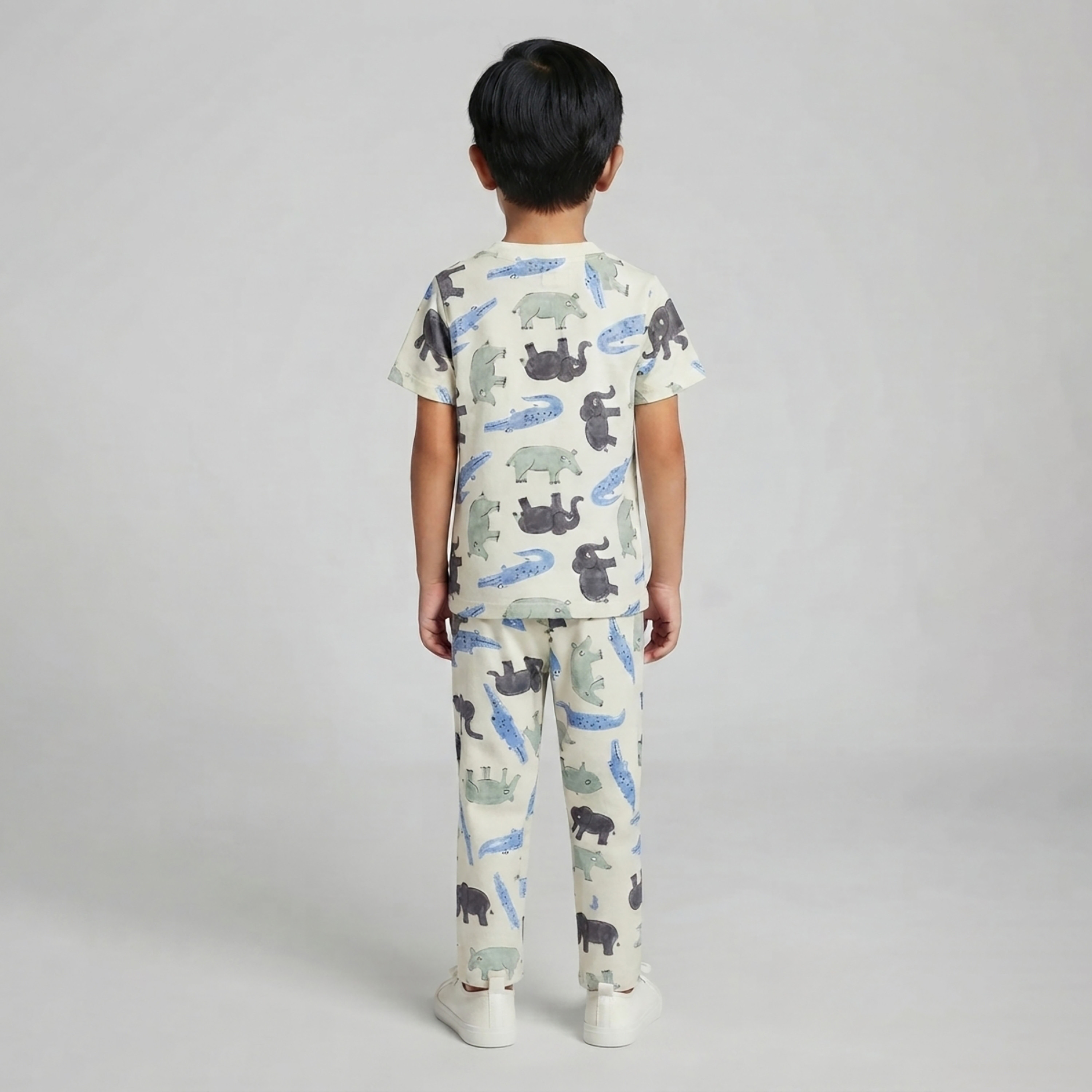 طقم تيشرت بأكمام قصيرة وبنطال بيجامة بطبعة حيوانات السفاري من بيبي كلو-boys-clothing-setsandcoords-image-2