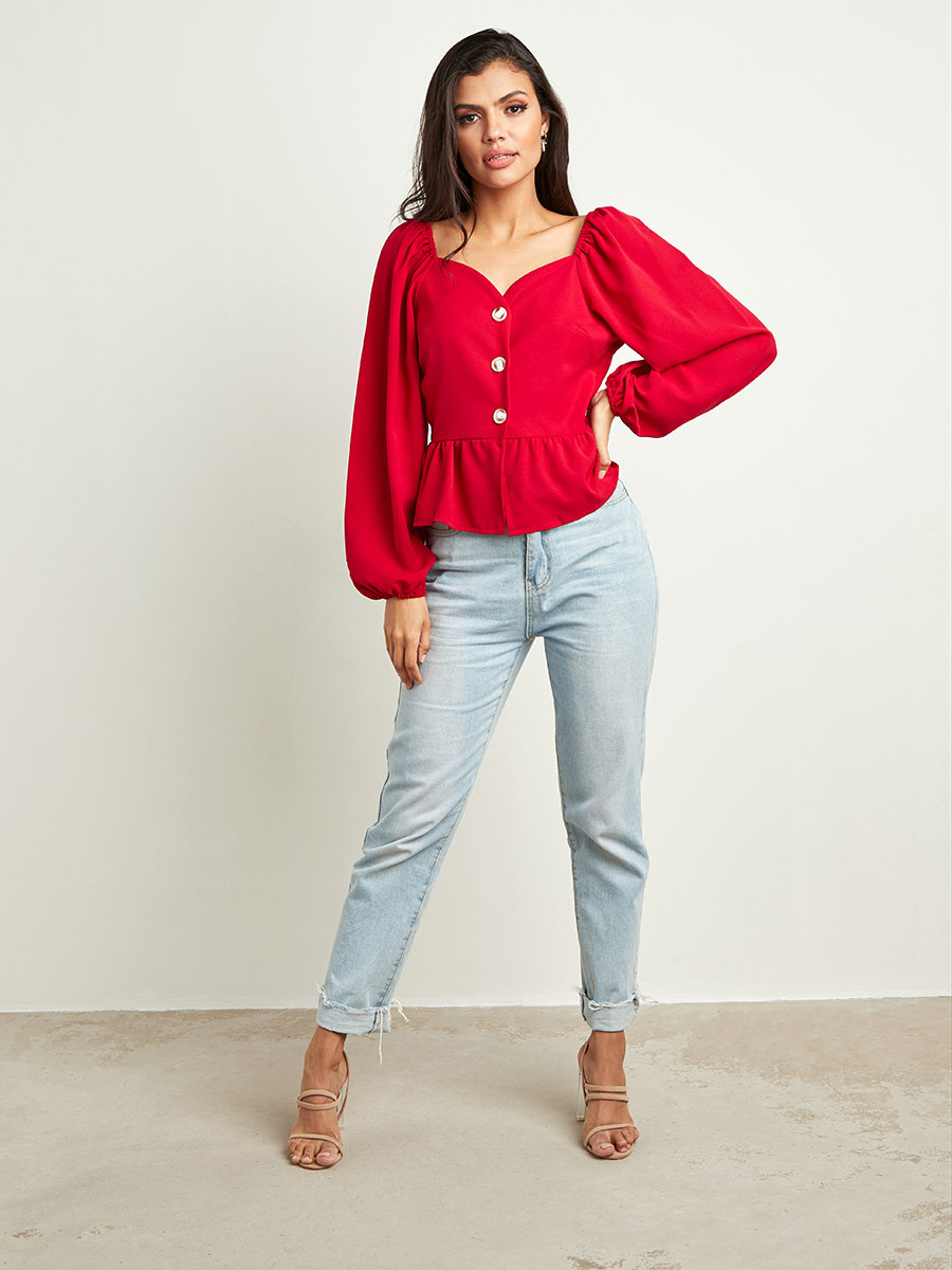Styli Button Closure Sweetheart Neck Peplum Blouse-women-clothing-shirtsandblouses-blouses-image-2