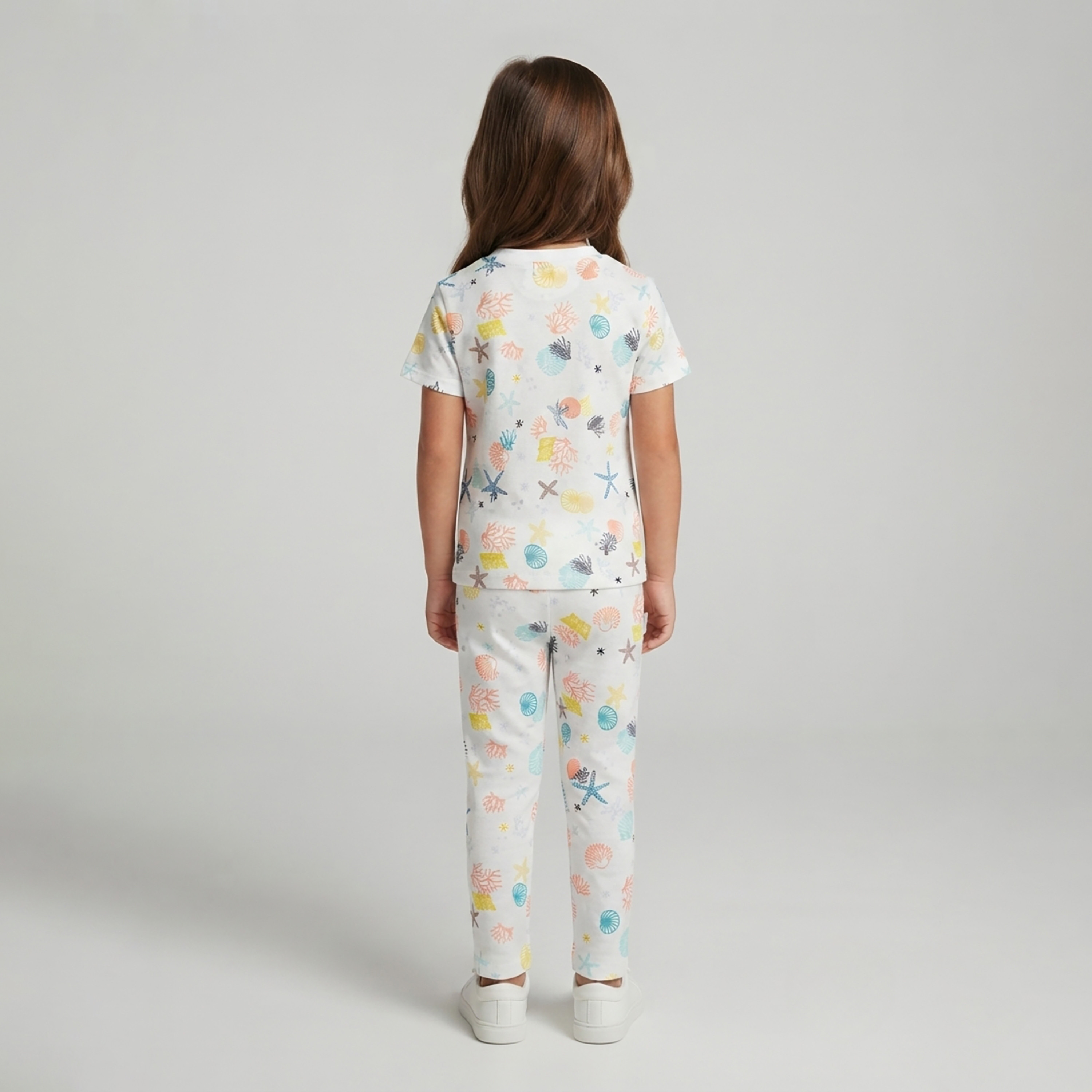 Babyqlo Seashell & Starfish Print Short Sleeves T-Shirt & Pyjama Set-baby-girls-clothing-setsandcoords-image-2