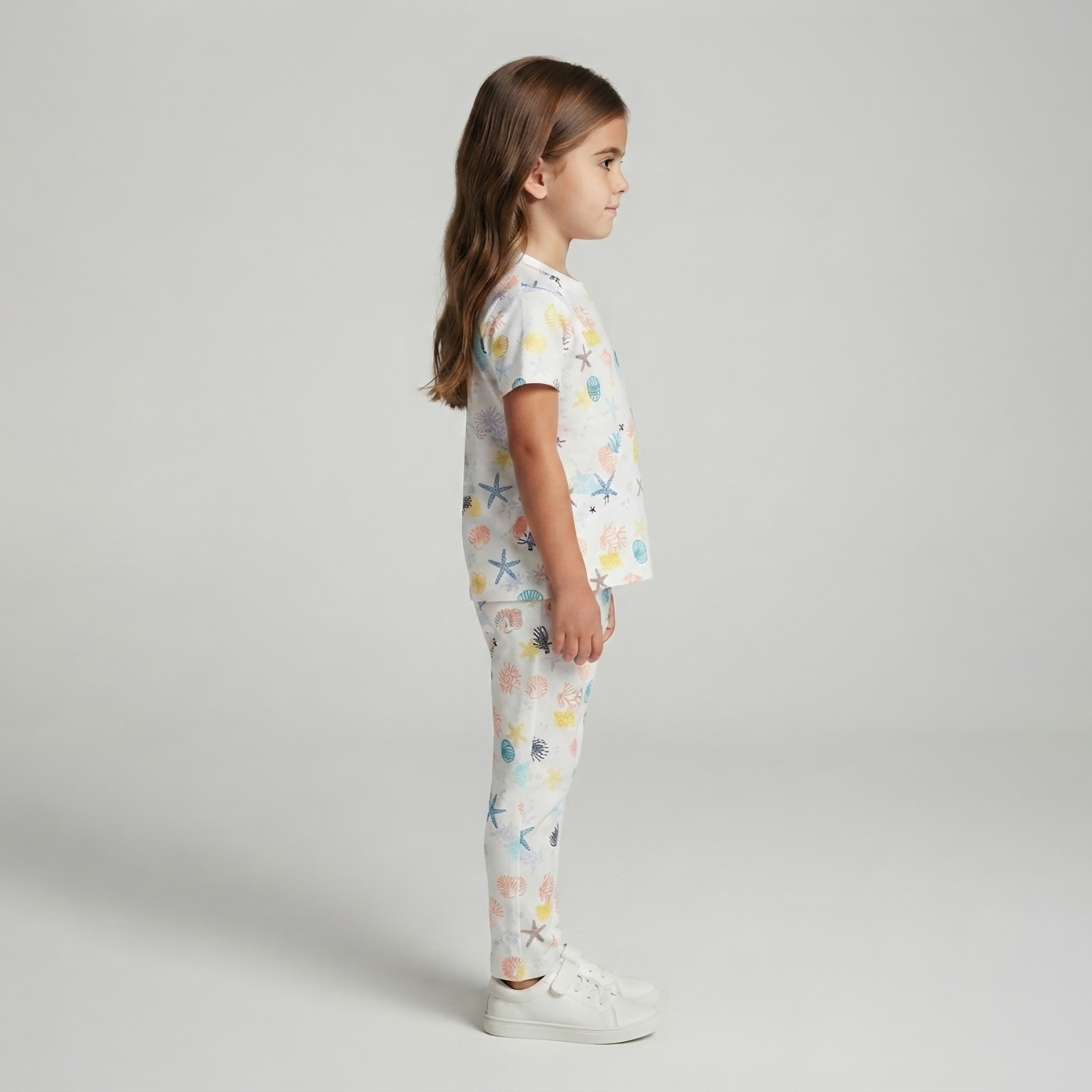 Babyqlo Seashell & Starfish Print Short Sleeves T-Shirt & Pyjama Set-baby-girls-clothing-setsandcoords-image-3