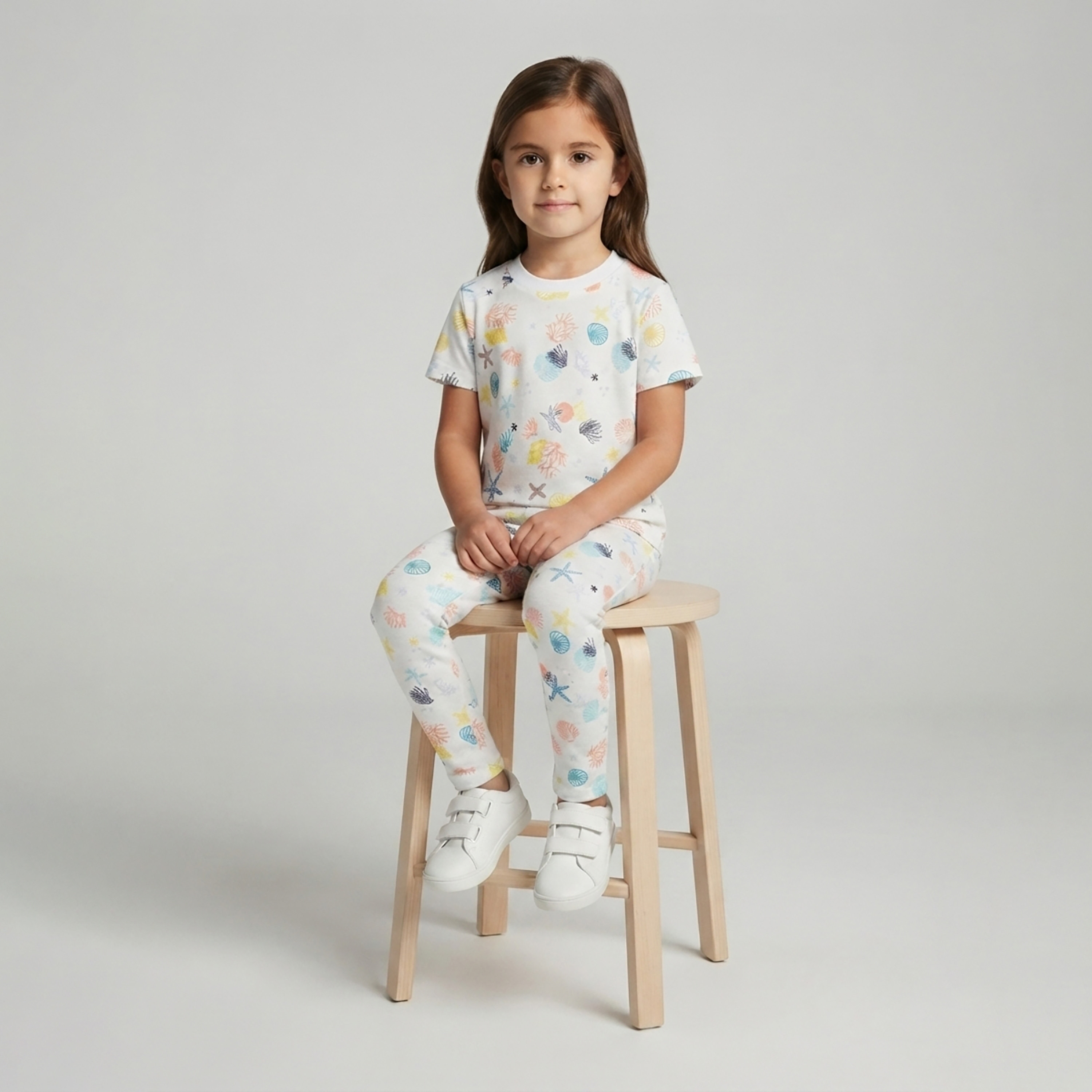Babyqlo Seashell & Starfish Print Short Sleeves T-Shirt & Pyjama Set-baby-girls-clothing-setsandcoords-image-4
