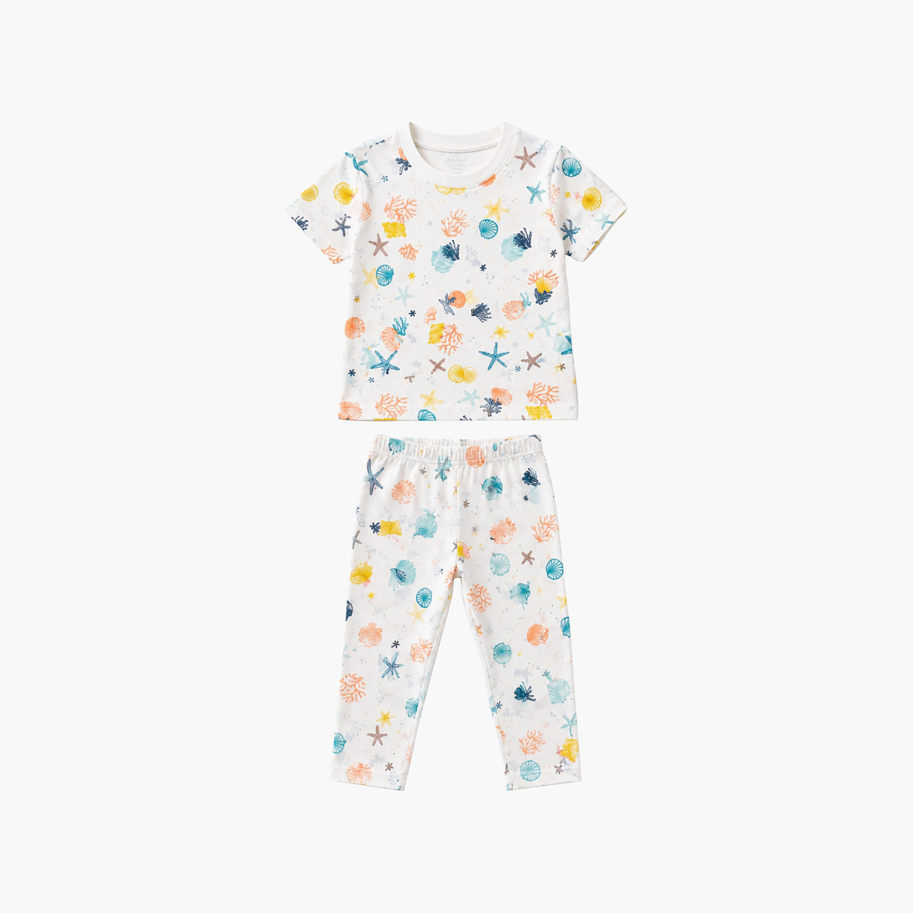 Babyqlo Seashell & Starfish Print Short Sleeves T-Shirt & Pyjama Set-baby-girls-clothing-setsandcoords-image-6