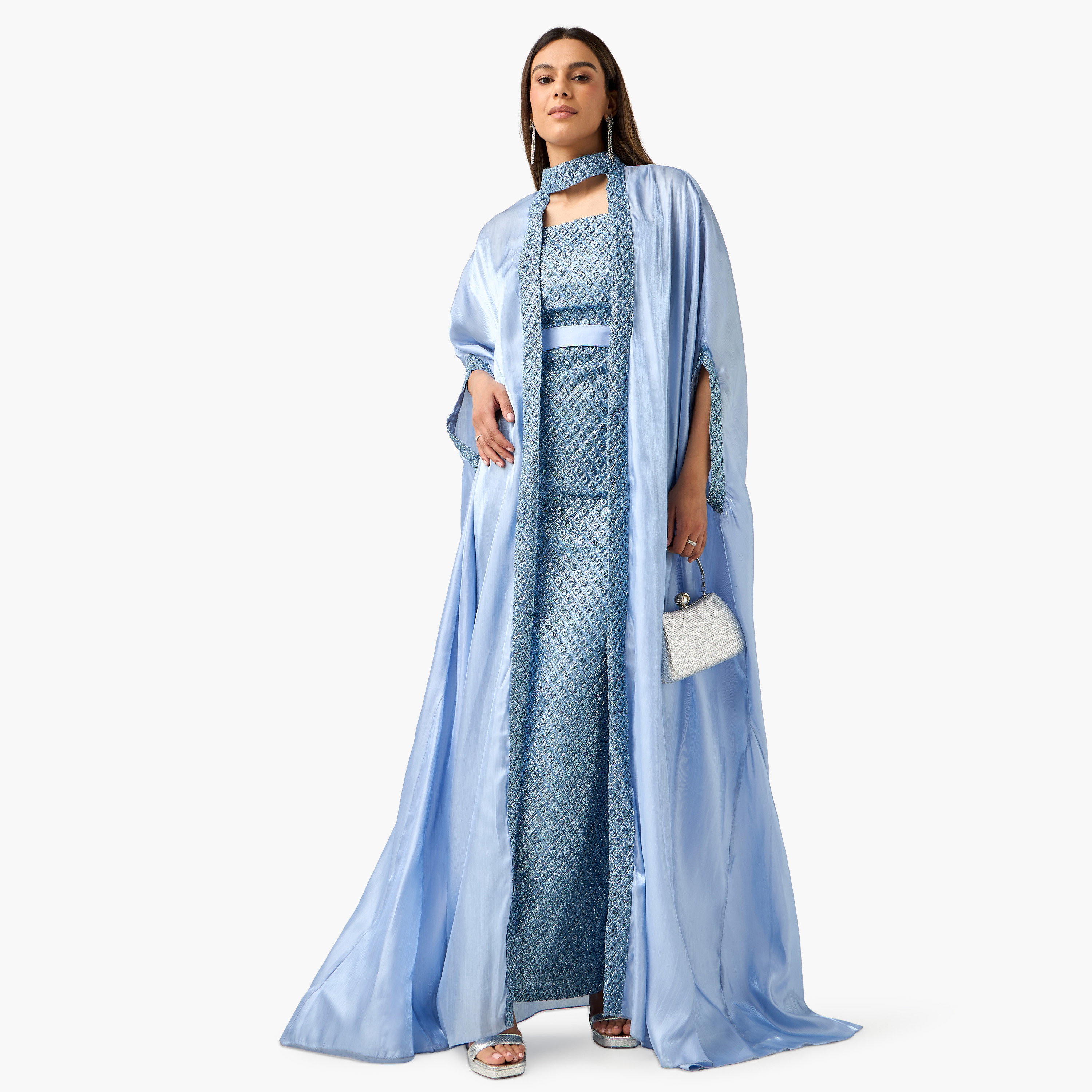 فستان بارز الملمس دون أكمام مع رداء من جولدن آبل-women-clothing-dresses-image-1