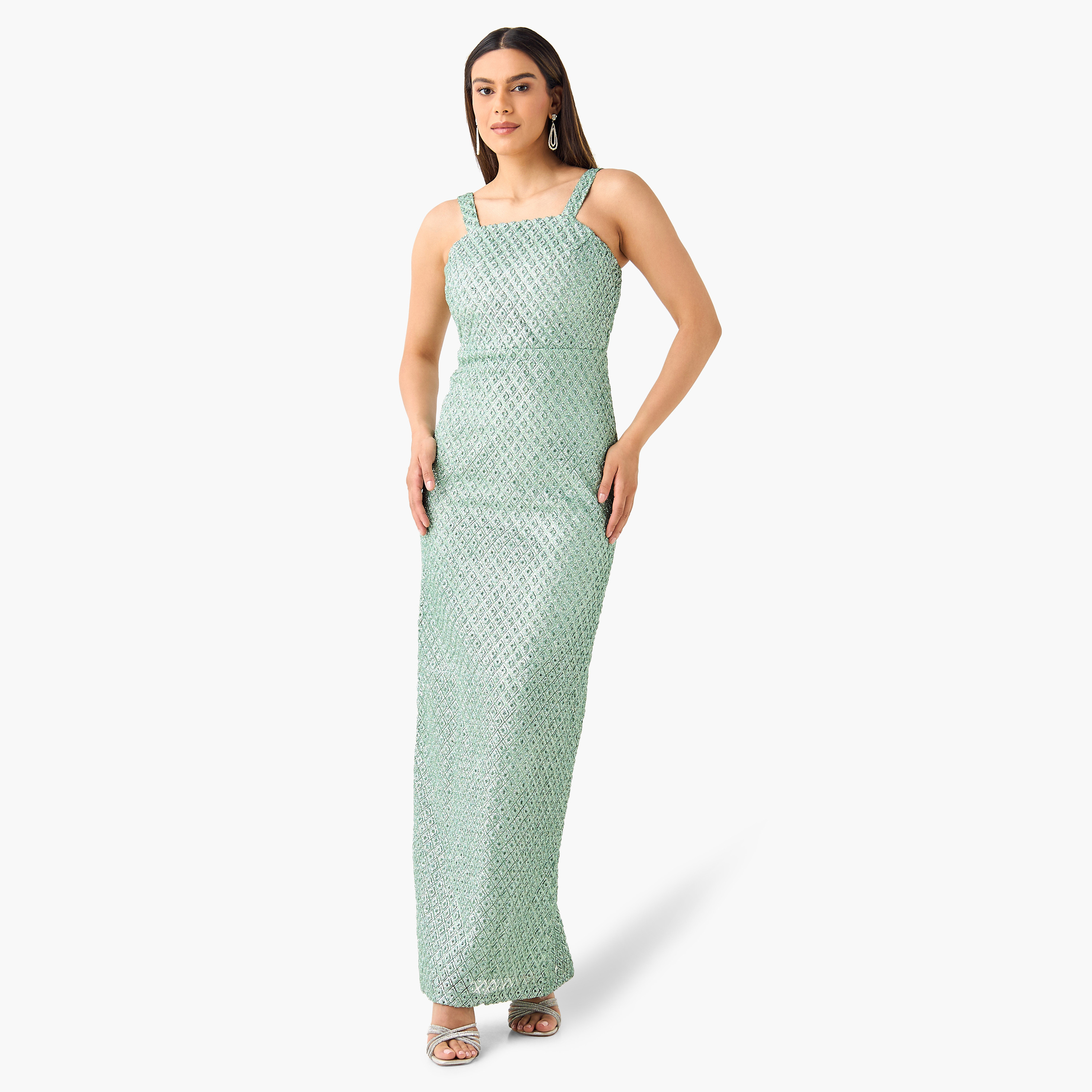 فستان بارز الملمس دون أكمام مع رداء من جولدن آبل-women-clothing-dresses-image-7