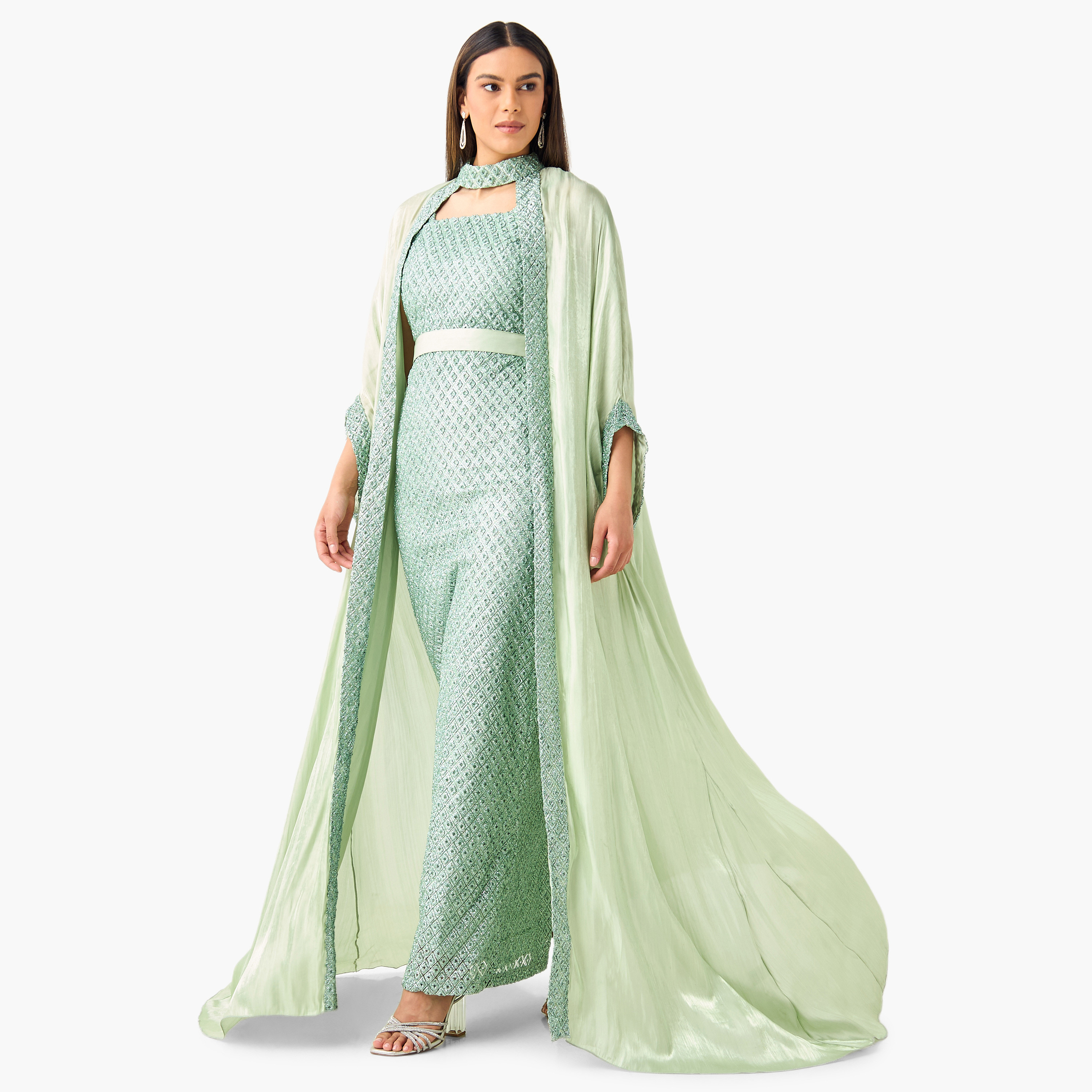 فستان بارز الملمس دون أكمام مع رداء من جولدن آبل-women-clothing-dresses-image-8