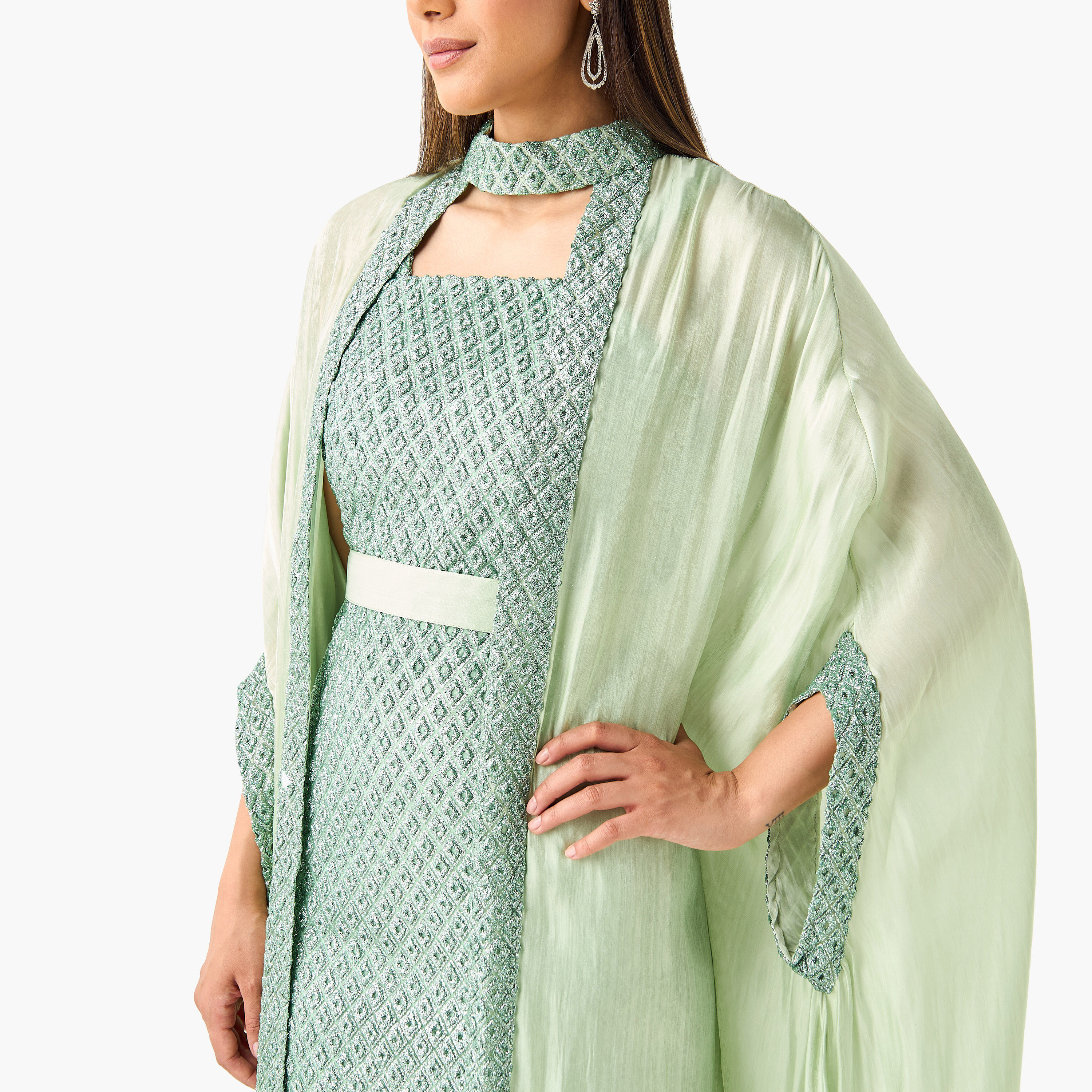 فستان بارز الملمس دون أكمام مع رداء من جولدن آبل-women-clothing-dresses-image-10
