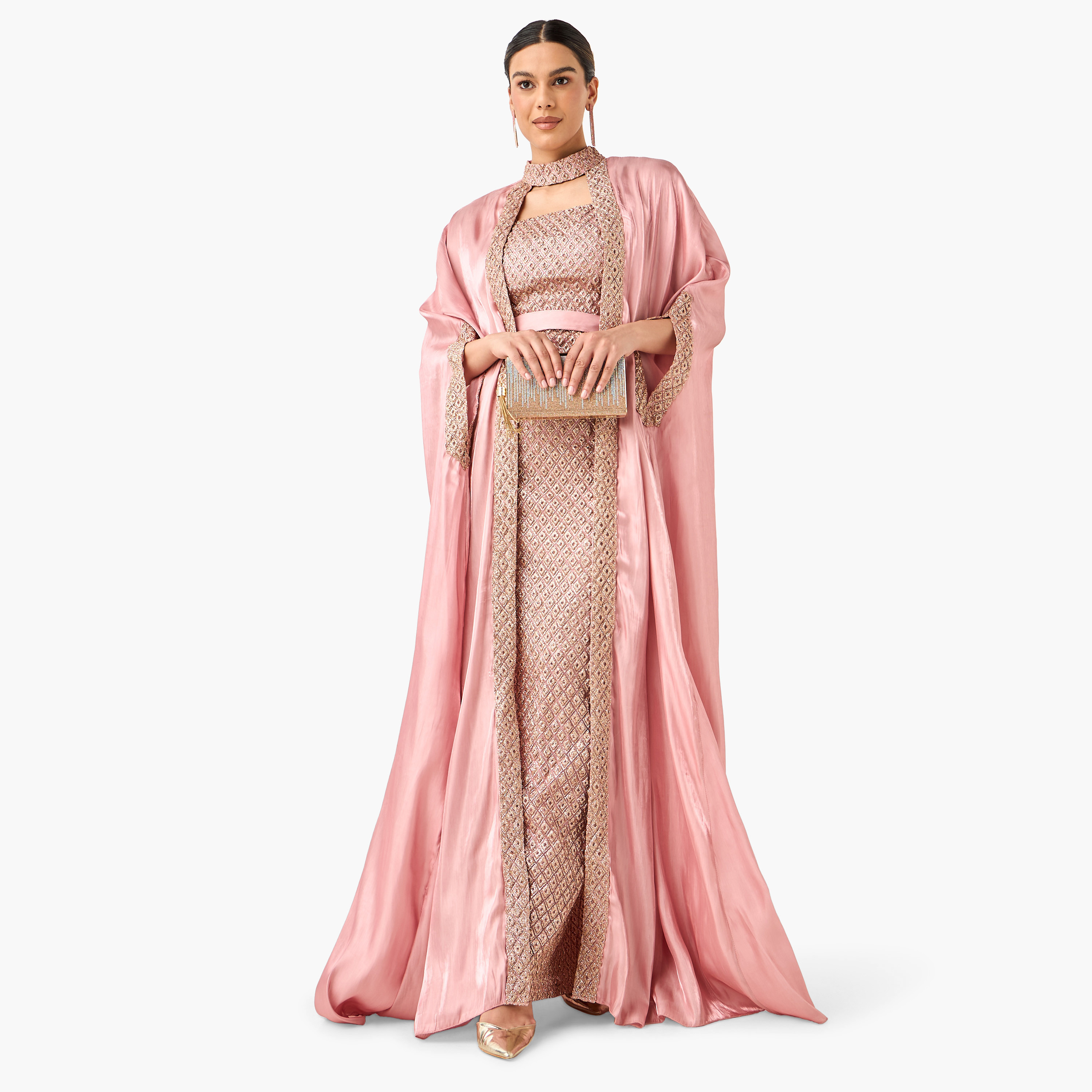 فستان بارز الملمس دون أكمام مع رداء من جولدن آبل-women-clothing-dresses-image-12